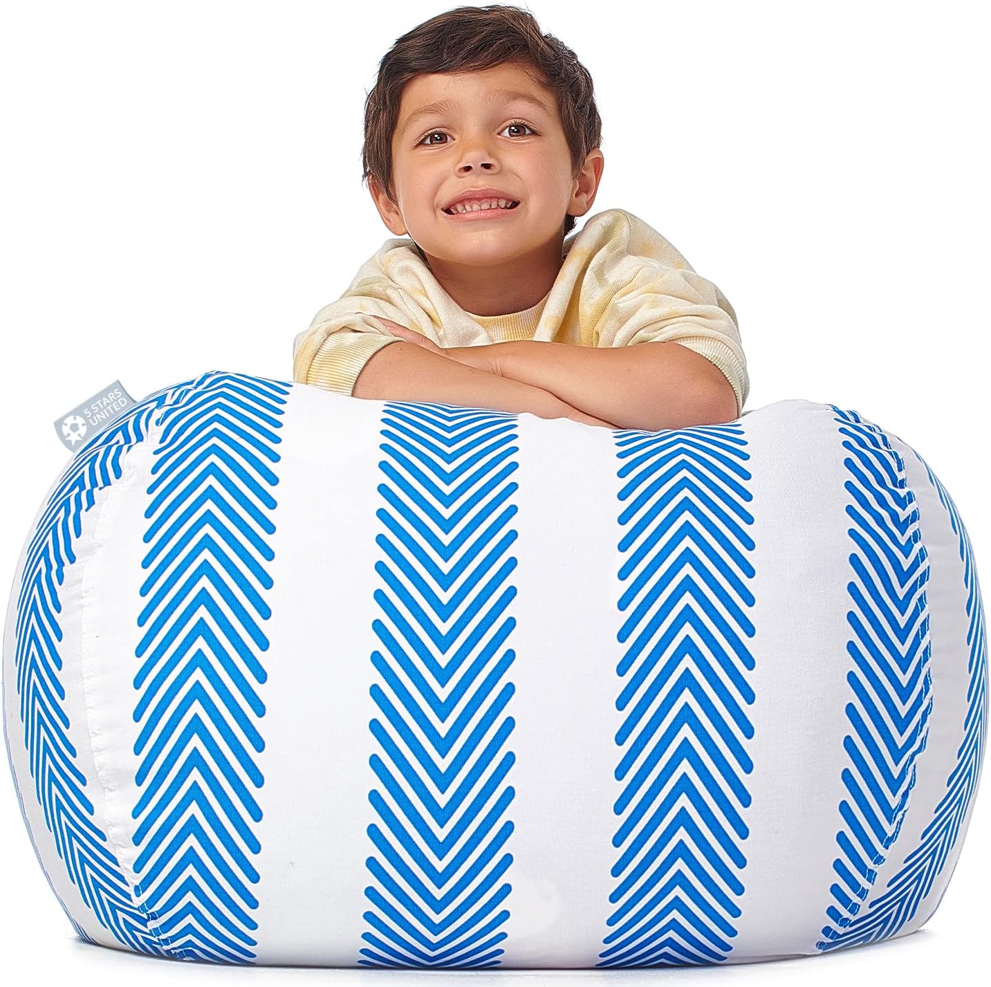 5 STARS UNITED Stuffed Animal Storage Bean Bag  Toy Storage Organizer and Bean Bag Chair for Kids Holds up to 90  Plush Toys  Cotton Canvas Bags Cover for Boys and Girls Ages 4-11, Blue Stripes