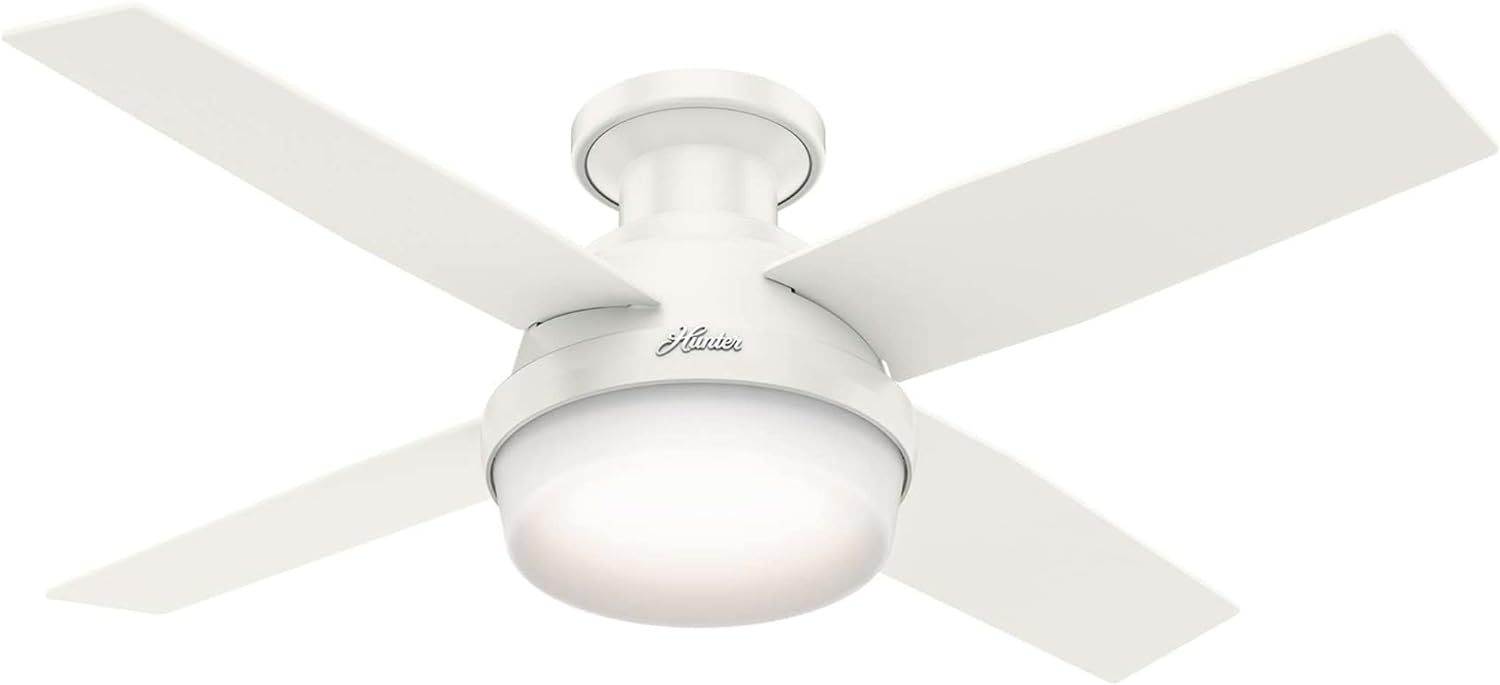 Bought one of these ceiling fans in 2018 and liked it so much that I purchased 2 more in Apr 2023 to replace two old Hunter ceiling fans which hung lower, had 5 blades, 3 hanging lamps, 2 separate pull chains (for lights & fan) and which wasn't very bright due to having to use lower wattage bulbs as it required.I have low 8' ceilings and I love that this new Hunter 'Dempsey' ceiling fan can be mounted close to the ceiling (so it won't hang so low). It has 4 fan blades instead of 5, but very effi