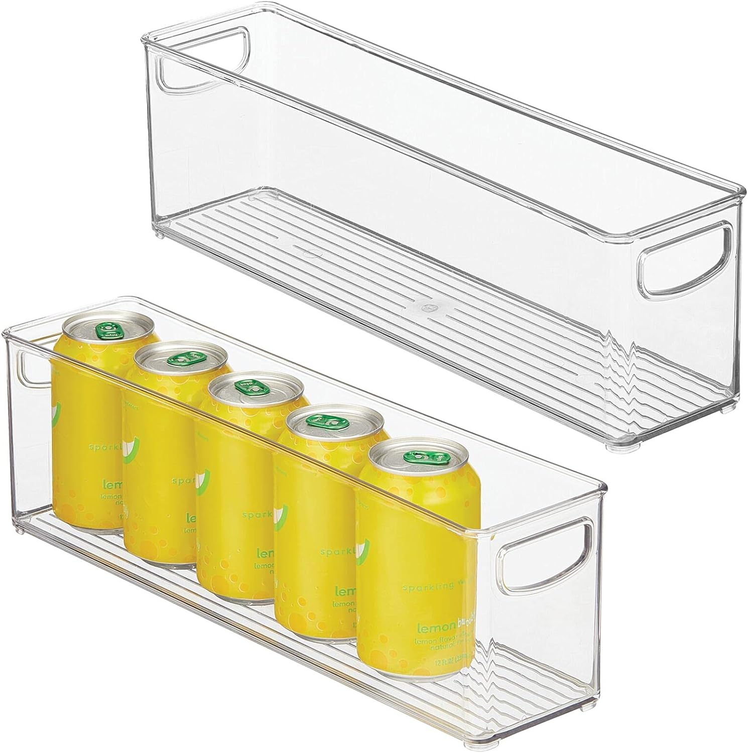 mDesign Plastic Kitchen Organizer - Storage Holder Bin with Handles for Pantry, Cupboard, Cabinet, Fridge/Freezer, Shelves, and Counter - Holds Canned Food, Snacks - Ligne Collection - 2 Pack - Clear