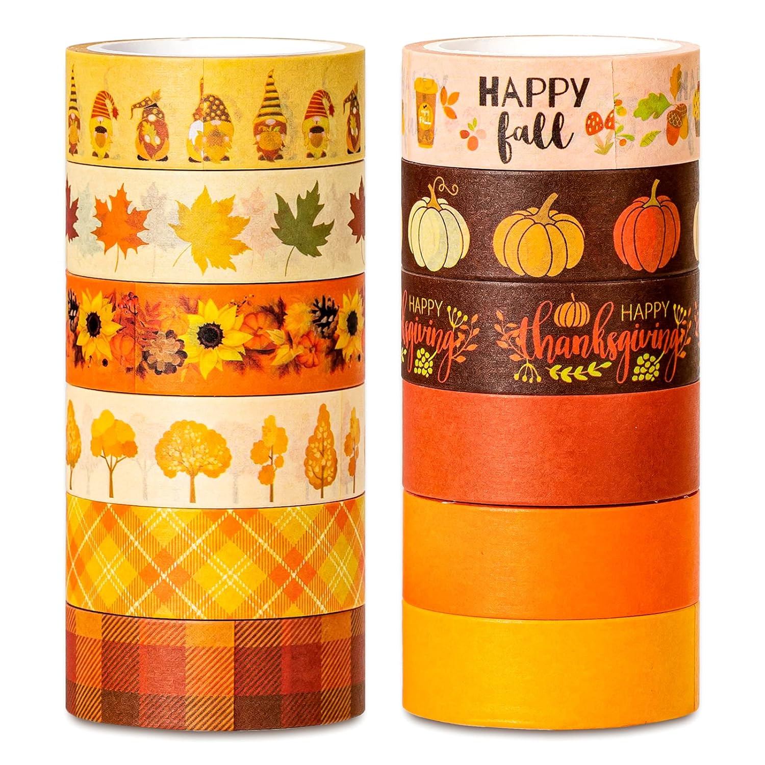 Whaline 12 Rolls Fall Washi Tape Thanksgiving Autumn Maple Leaves Pumpkin Gnome Masking Washi Tape 15mm Thanksgiving Harvest Decorative Tape Sticker for Scrapbook Journal DIY Craft Gift Wrapping