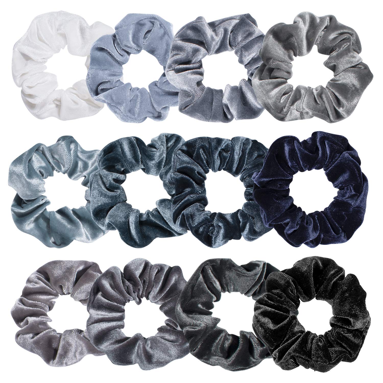 Whaline 12Pcs Blue Gray Theme Hair Scrunchies Velvet Elastics Scrunchy Bobbles Soft Hair Bands Hair Ties Hair Accessories for Girls, Women