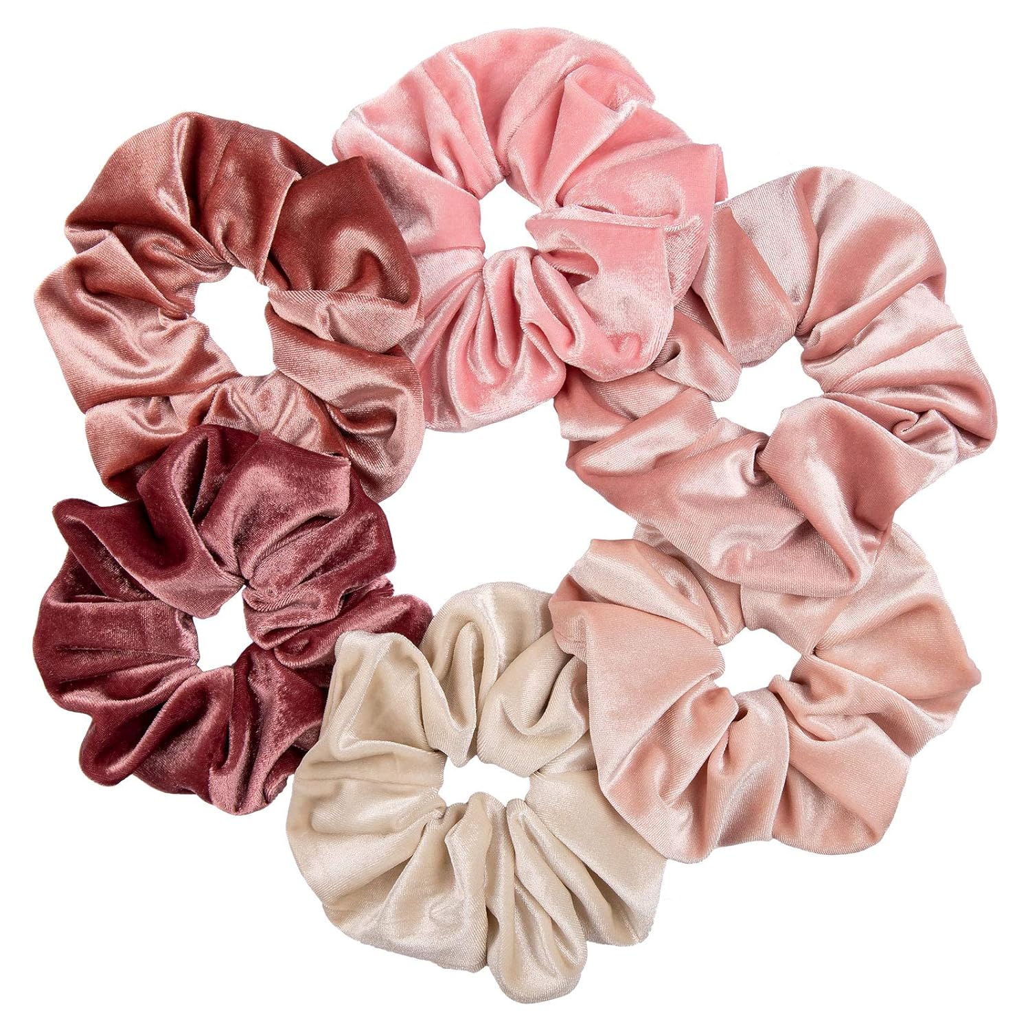 Whaline Blush Theme Hair Scrunchies Large Velvet Hair Bands Pink Soft Elastic Hair Ties Hair Accessories for Girls Women, 6 Pieces