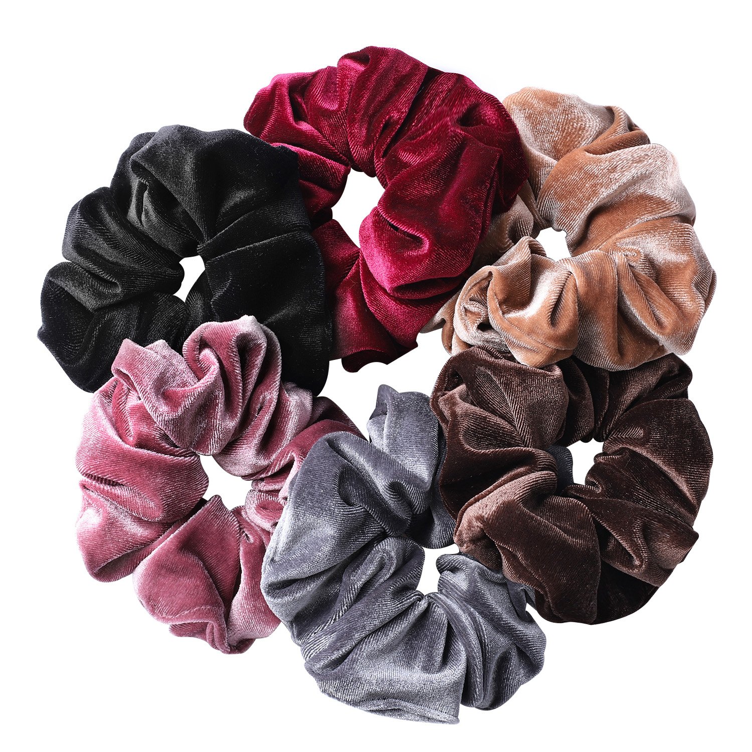 Whaline 6 Big Hair Scrunchies Velvet Elastics Large Hair Bobble Scrunchy Hair Bands Women Soft Hair Ties, 6 Colors