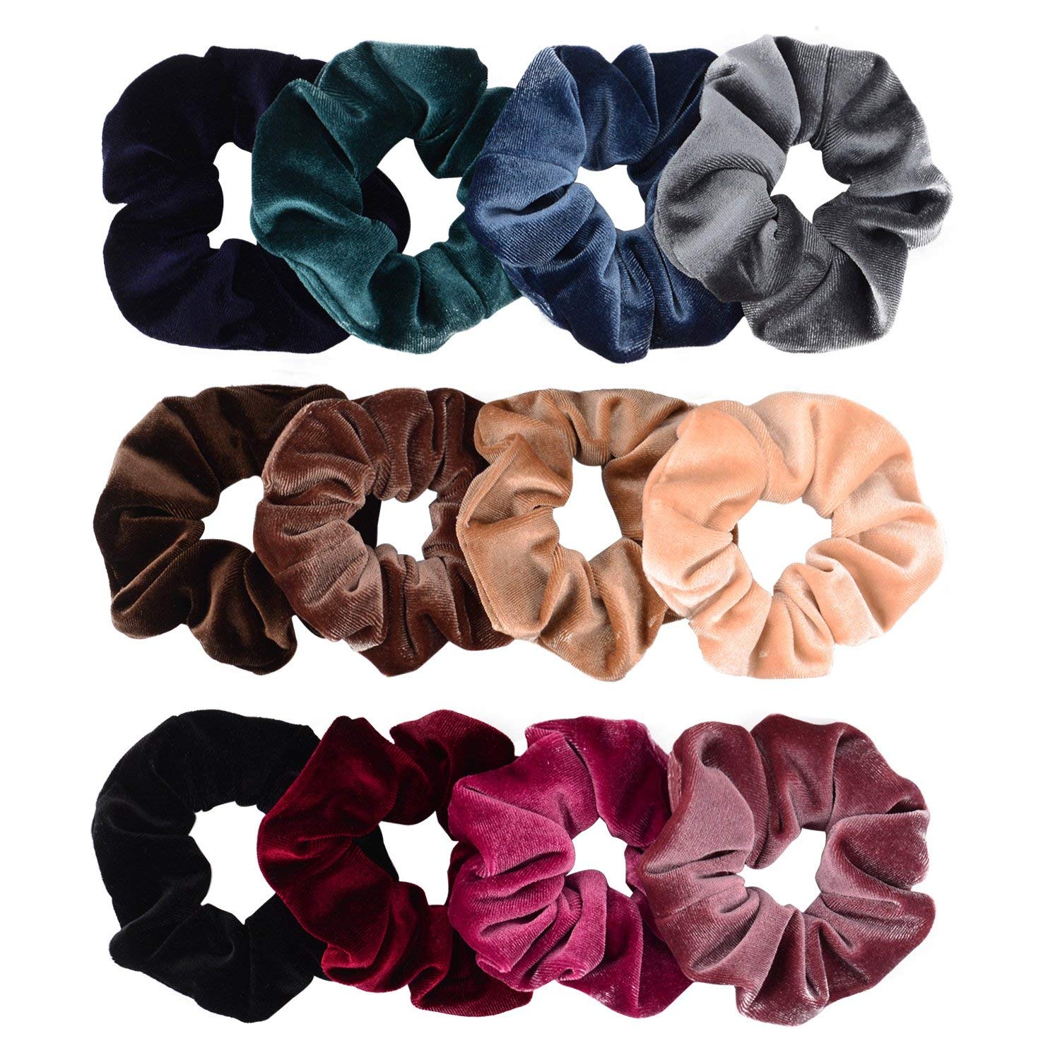 12 Pack Hair Scrunchies Premium Velvet Scrunchy Elastic Hair Bands for Girls, Women Hair Accessories (12 Colors)