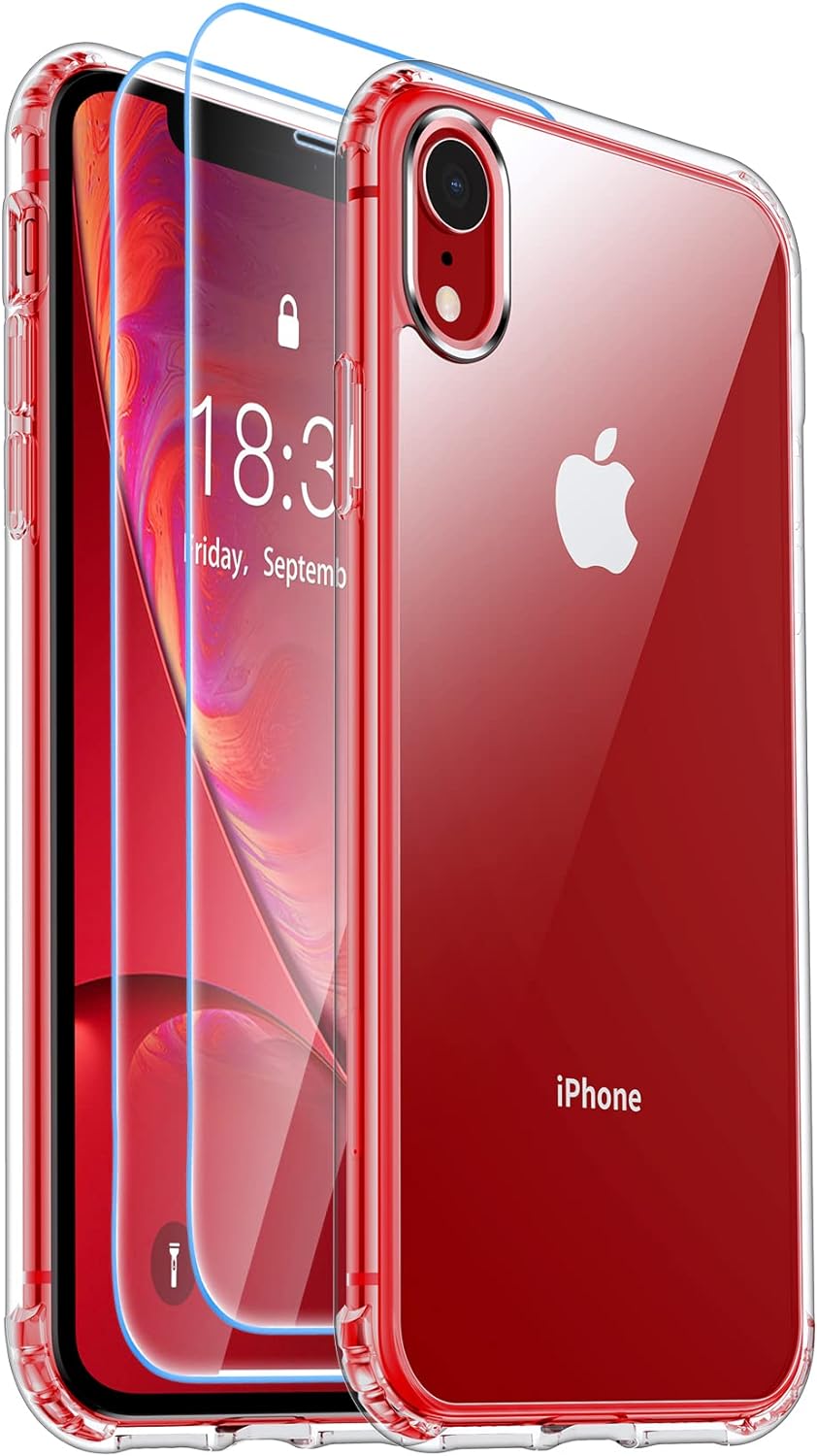 Temdan Designed for iPhone X/XS Case, with 2 Pack[9H Tempered Glass Screen Protector][Military Grade Drop-Proof] Dual Layer Heavy Duty Shockproof Case-Red