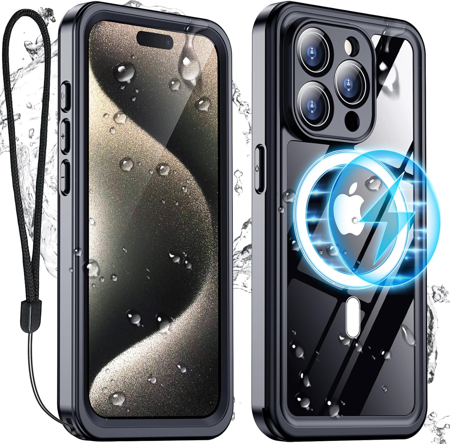 Temdan for iPhone 15 Pro Max Case Waterproof, [Built-in Screen Protector][IP68 Underwater][15FT Military Dropproof][Compatible with MagSafe] Full Body Shockproof Protective Phone Case 6.7'' - Black