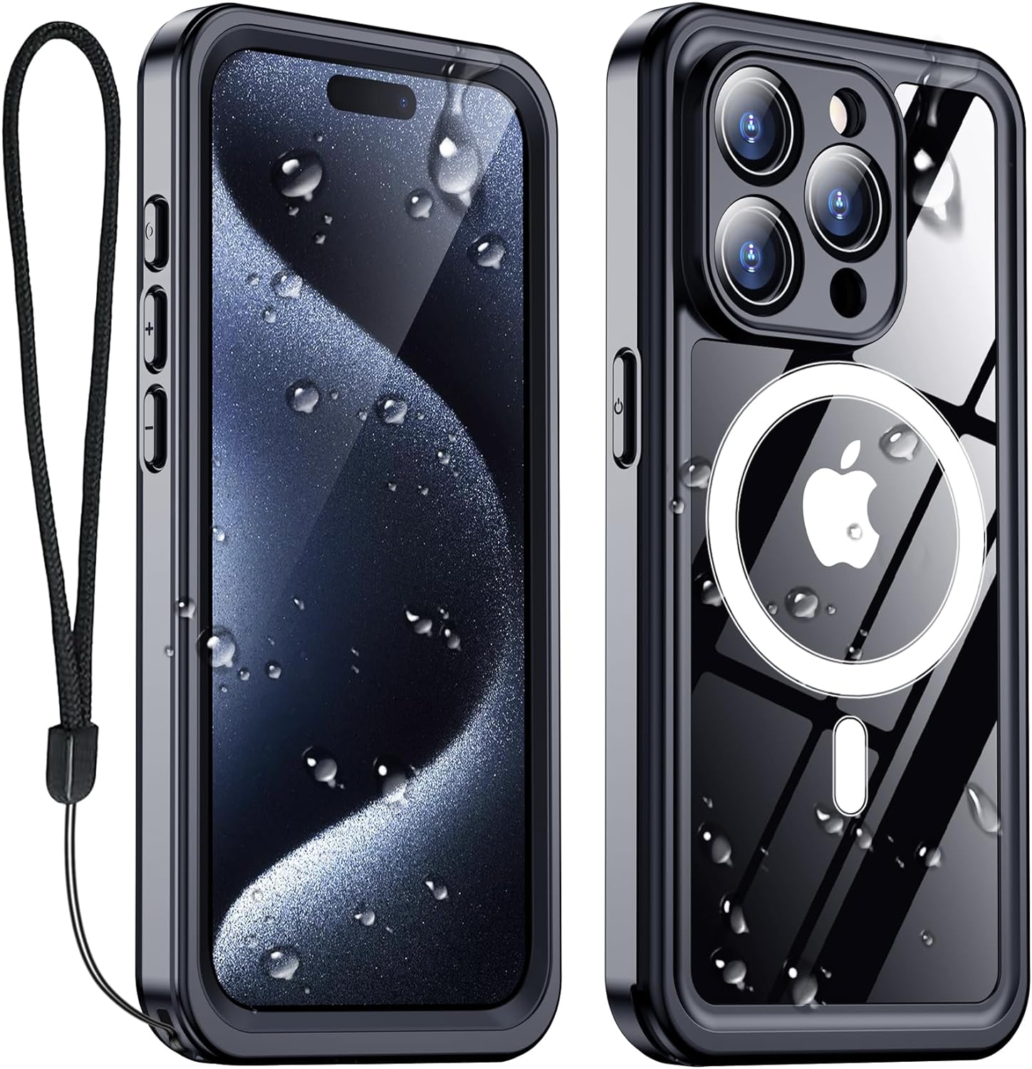 Temdan for iPhone 15 Pro Case Waterproof, [Built-in Screen Protector][IP68 Underwater][15FT Military Dropproof][Compatible with MagSafe] Full Body Shockproof Protective Phone Case 6.1'' - Black
