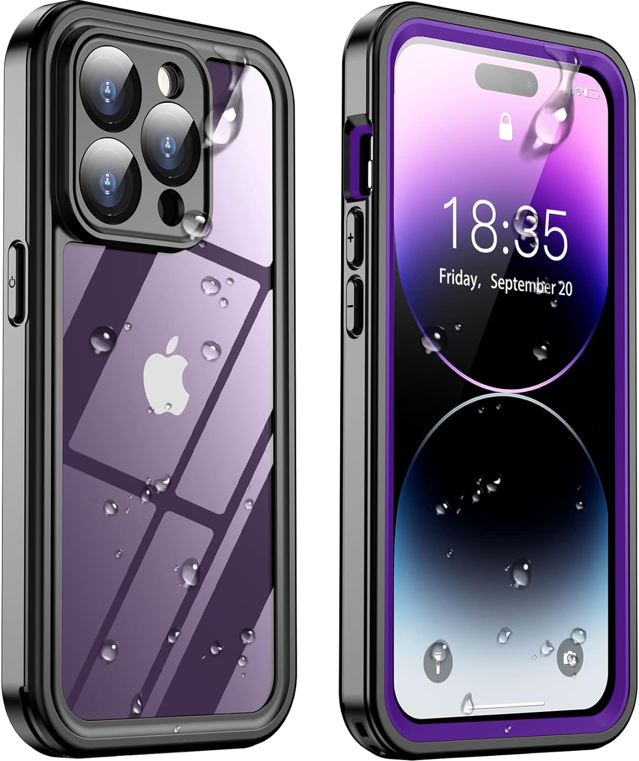 Temdan for iPhone 14 Pro Max Case Waterproof,Built-in 9H Tempered Glass Screen Protector[IP68 Underwater][14FT Military Dropproof][Dustproof][Real 360] Full Body Shockproof Protective Case-Purple