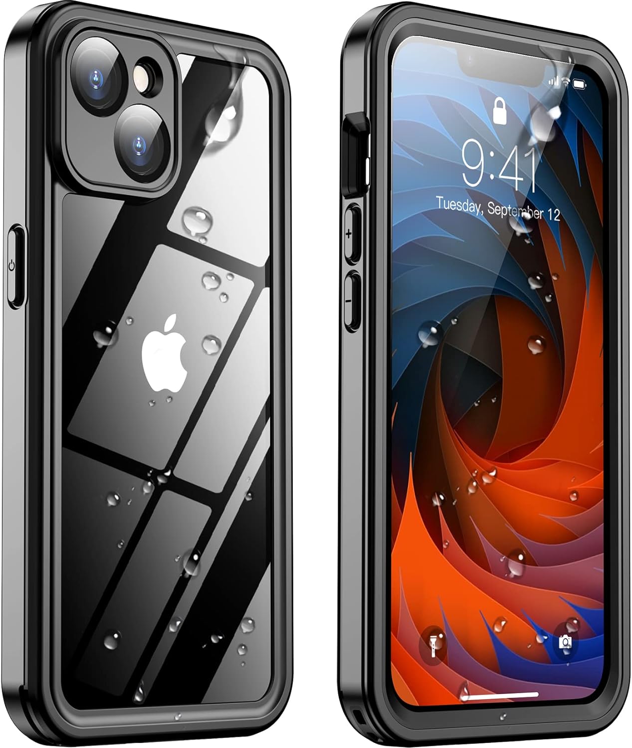 Temdan for iPhone 14 Case Waterproof,Built-in 9H Tempered Glass Screen Protector [IP68 Underwater][Military Dropproof][Dustproof][Real 360] Full Body Shockproof Phone Case-Black/Clear