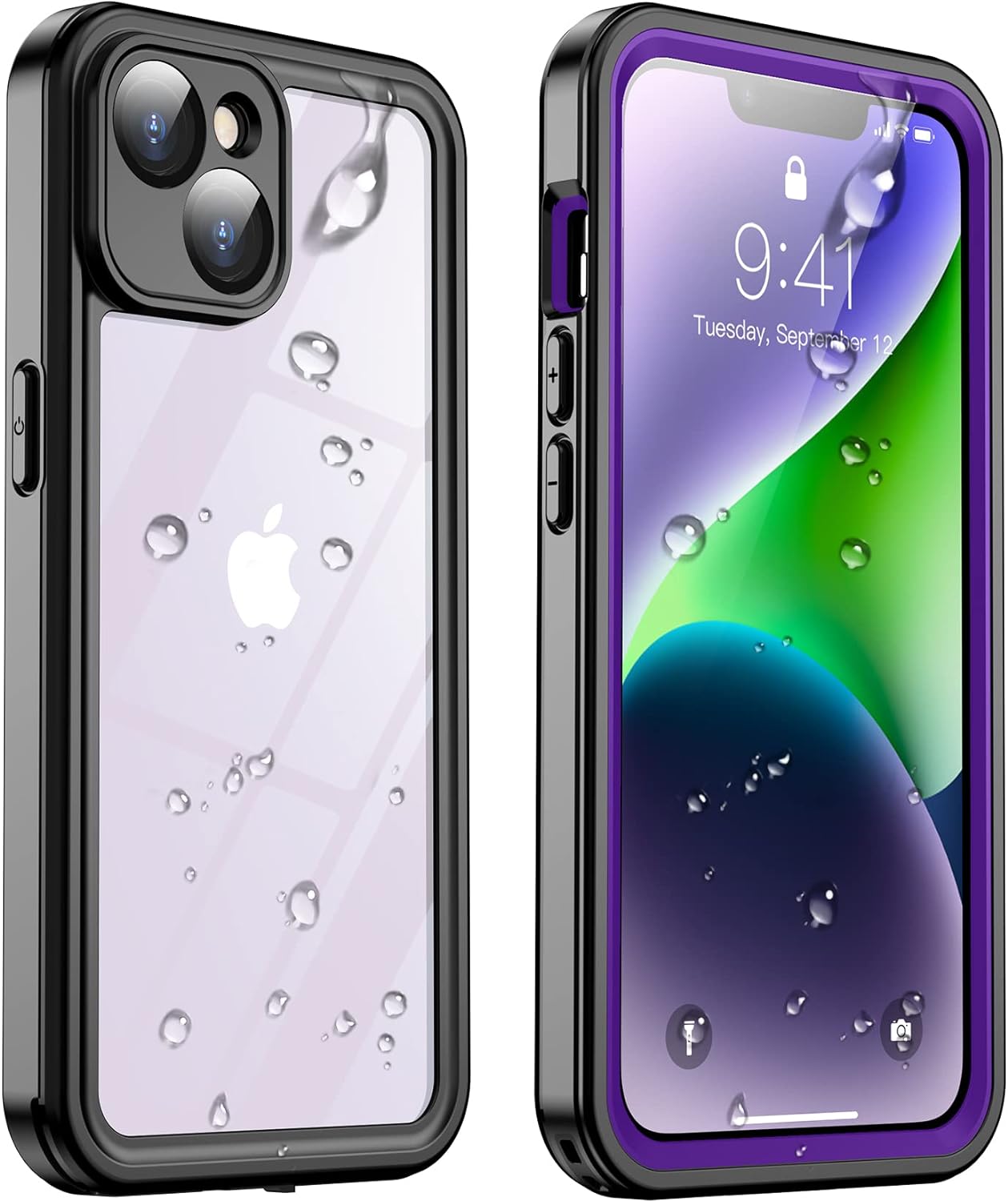 Temdan for iPhone 14 Plus Case Waterproof,Built-in 9H Tempered Glass Screen Protector [IP68 Underwater][Military Dropproof][Dustproof][Real 360] Full Body Shockproof Phone Case-Purple