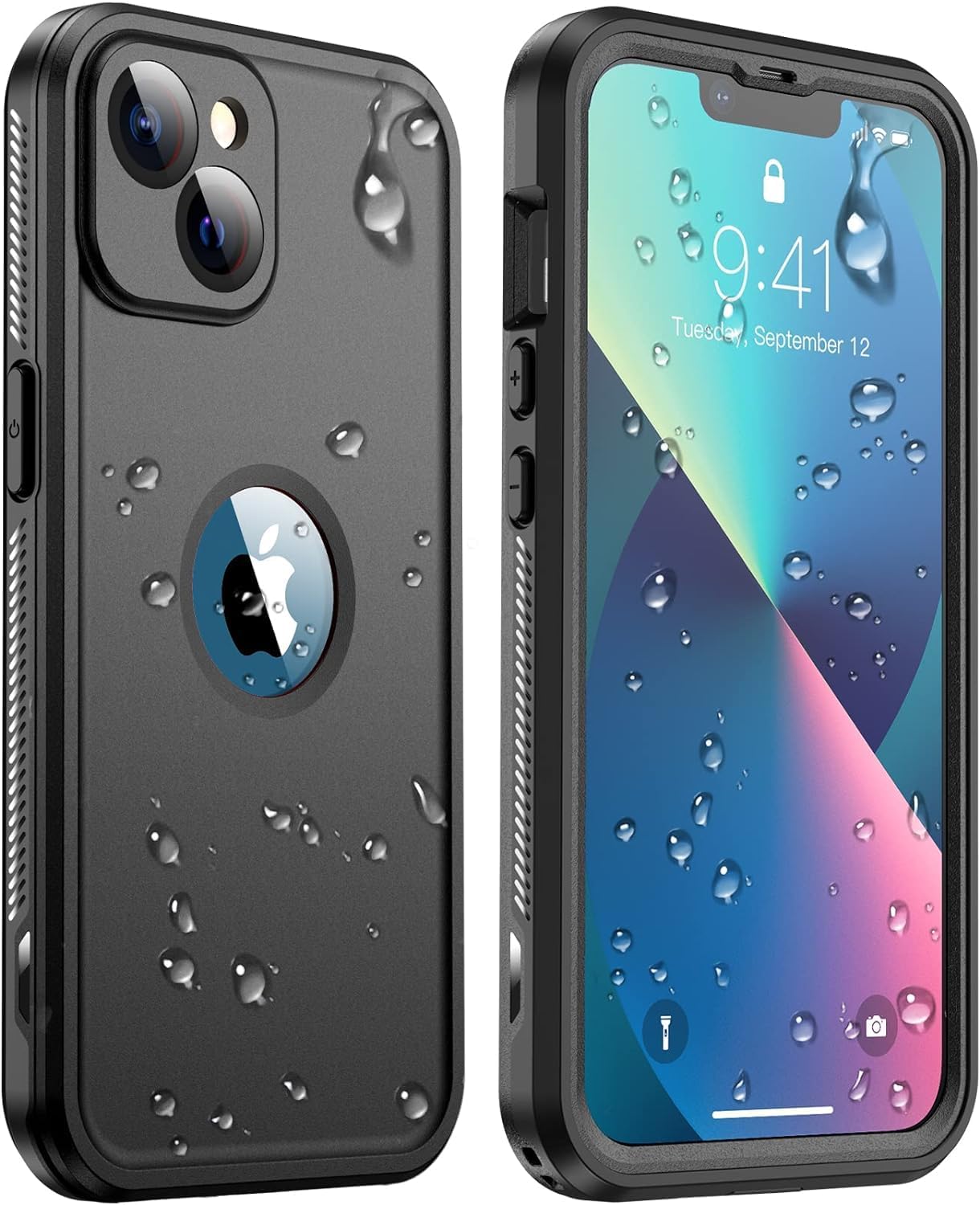 Temdan for iPhone 13 Case Waterproof,Built-in 9H Tempered Glass Screen Protector [IP68 Underwater][Military-Grade Protection][Dustproof][Real 360] Full Body Shockproof Case-Black