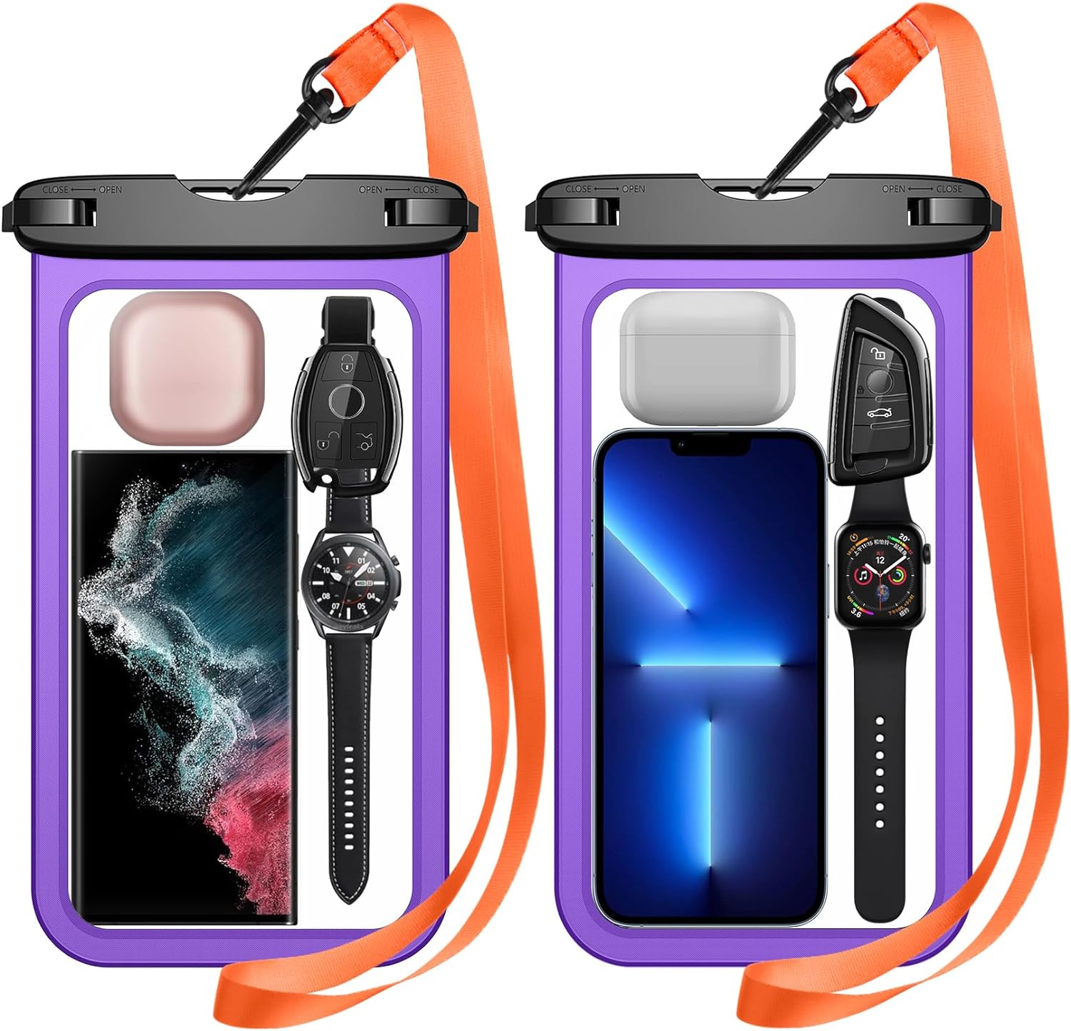 Temdan 2Pack Waterproof Phone Pouch,[Up to 10 Large]Universal IPX8 Waterproof Cell Phone Case Dry Bag with Lanyard for iPhone 15 Pro Max/14/13/12/11/SE,Galaxy S23 Ultra/S22/S21 for Vacation Purple*2