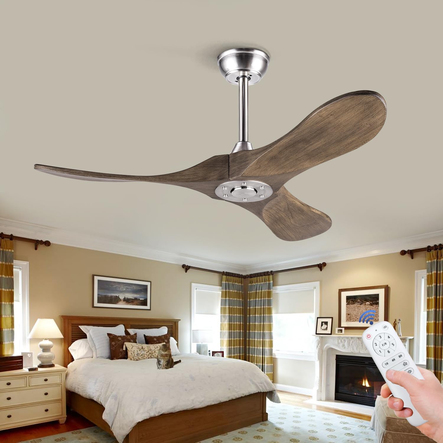 BOJUE 42 Wood Ceiling Fan Without Light and Remote Control, Low Profile Ceiling Fans no Lights Indoor Outdoor for Patio Living Room, Bedroom, Office (Aged Pewter-light Grey Weathered Oak Blades)