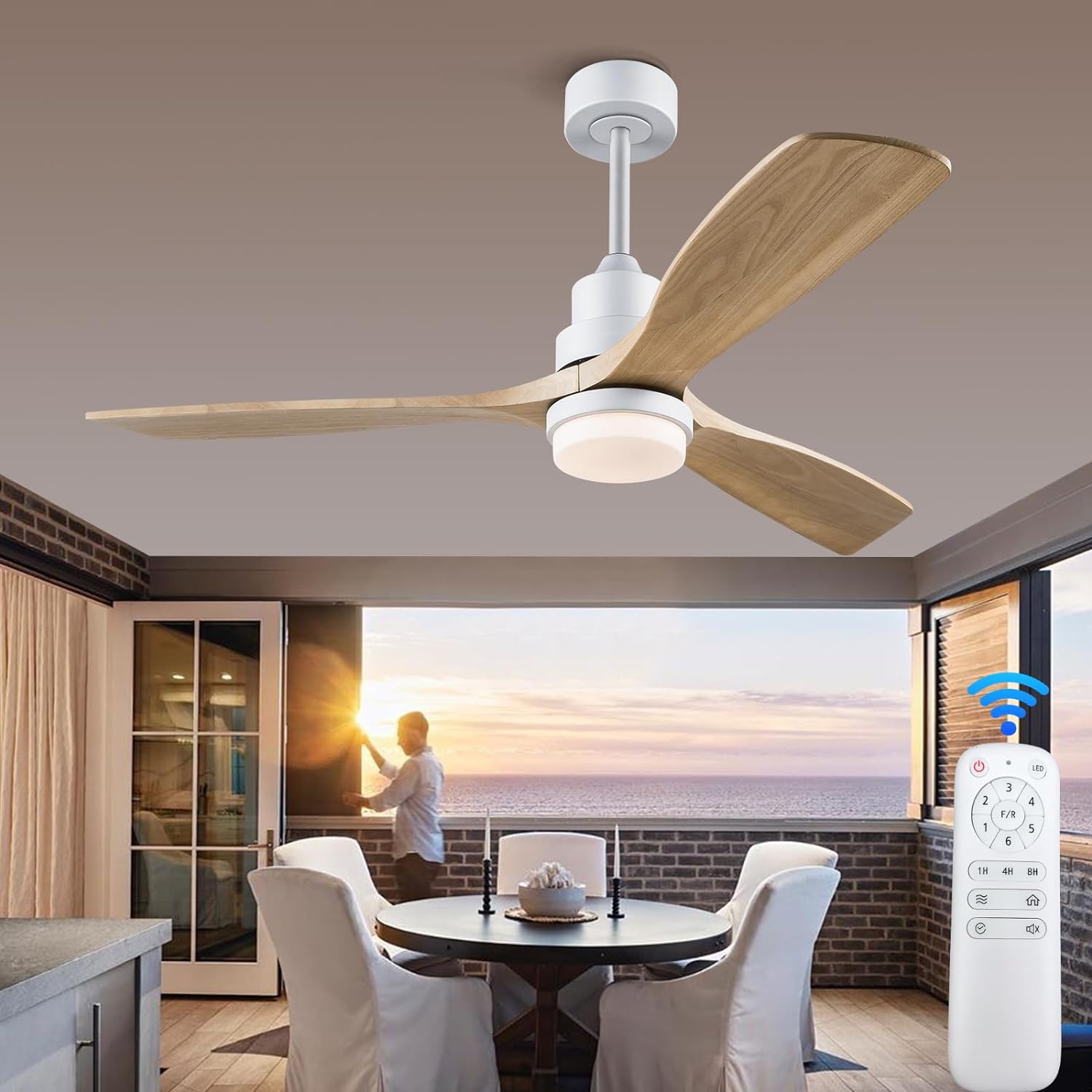 The design of this fan is not only functional but also aesthetically pleasing. The wood finish adds a touch of elegance to my spaces, making them feel cozy and inviting. The 52 size is perfect for our master room which is pretty big, providing excellent air circulation.The inclusion of both lights and a remote control is a significant convenience. The lights offer ample illumination, and the remote control allows me to adjust the fan speed, light intensity.The fan' performance is impressive. I