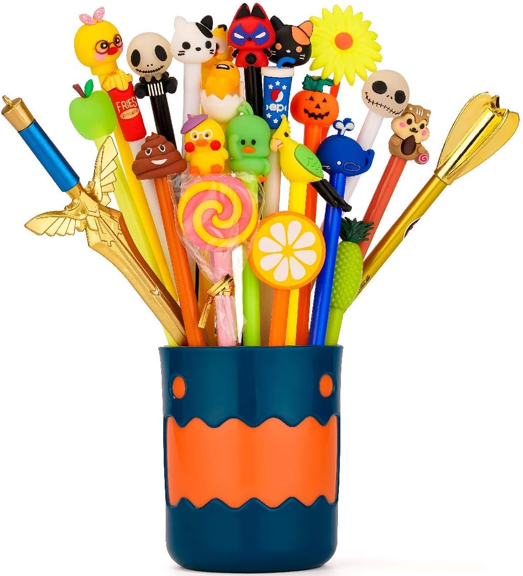 With pen holder cartoon gel pens set,so cute kawaii fun black ink pens,best gift for kids,office school supplies,24pcs writing pens set