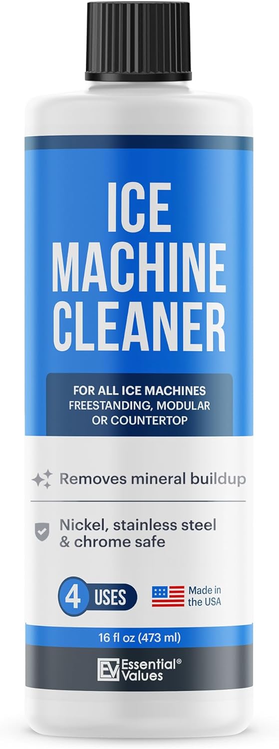 Essential Values Ice Machine Cleaner 16 fl oz, Nickel Safe Descaler | Ice Maker Cleaner Compatible with: Whirlpool 4396808, Manitowac, Ice-O-Matic, Scotsman, Follett & more! - Made in USA