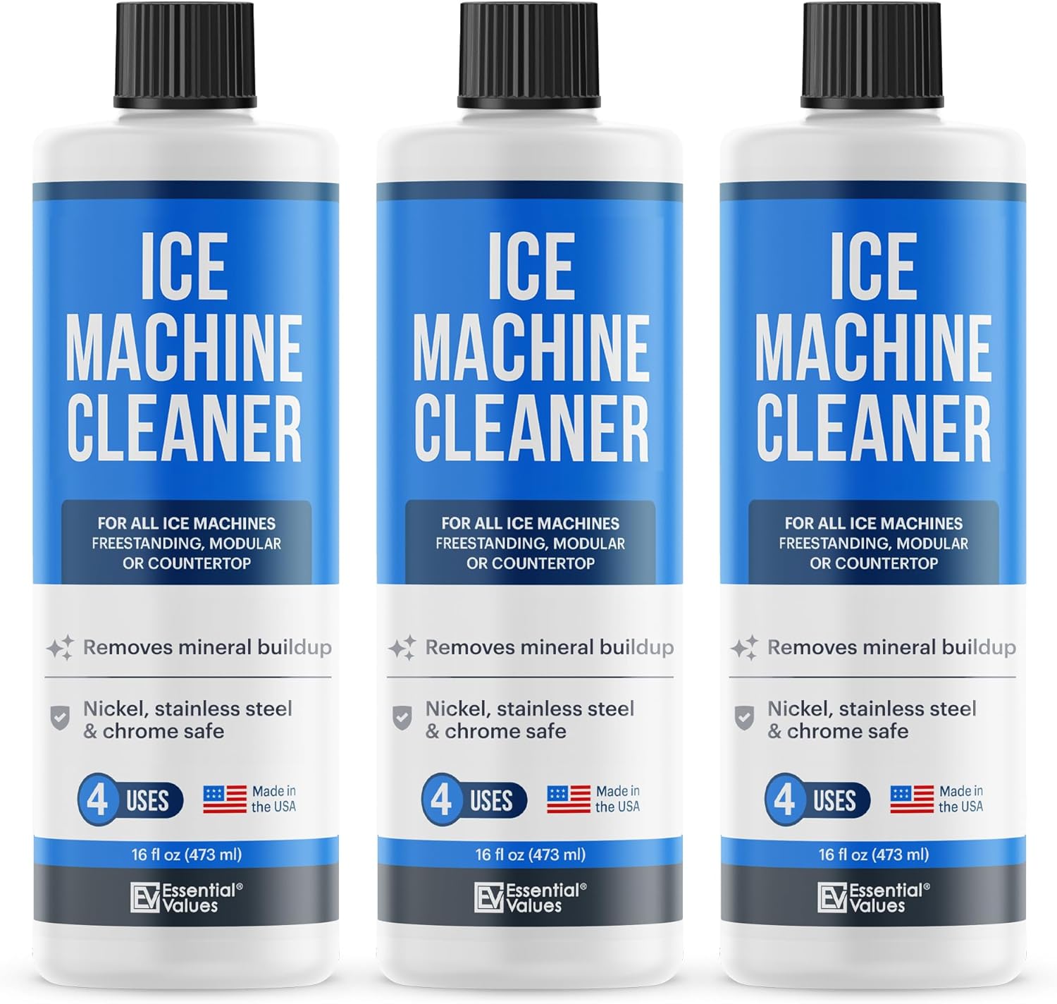 3-Pack Ice Machine Cleaner and Descaler 16 fl oz Nickel Safe Descaler | Ice Maker Cleaner Compatible with All Major Brands (Scotsman, KitchenAid, Affresh, Opal, Manitowoc) - Made in USA