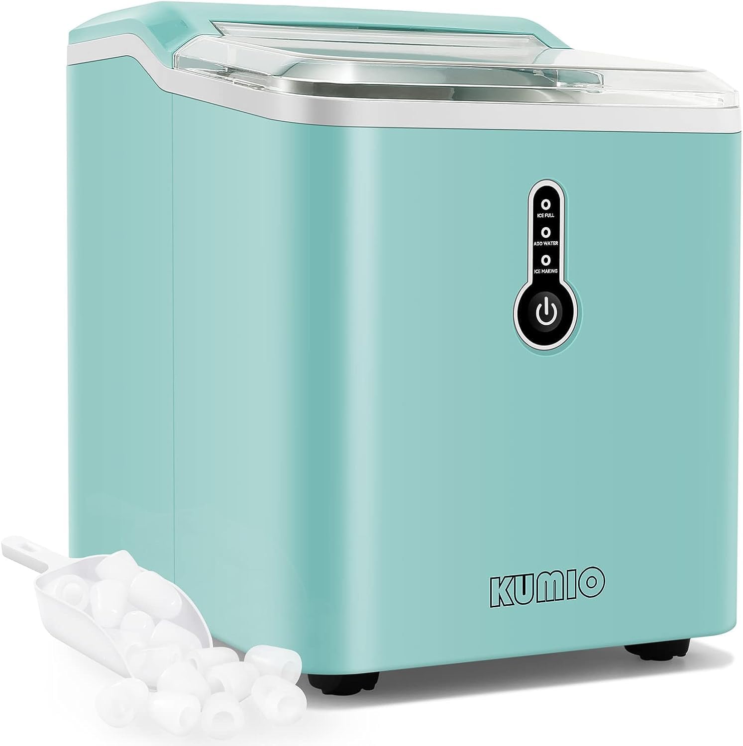 KUMIO Ice Makers Countertop, 9 Bullet Ice in 6-9 Mins with Ice Scoop and Basket, 26.5 Lbs per Day, Portable Ice Maker for Home Office Camping Party RV, Blue