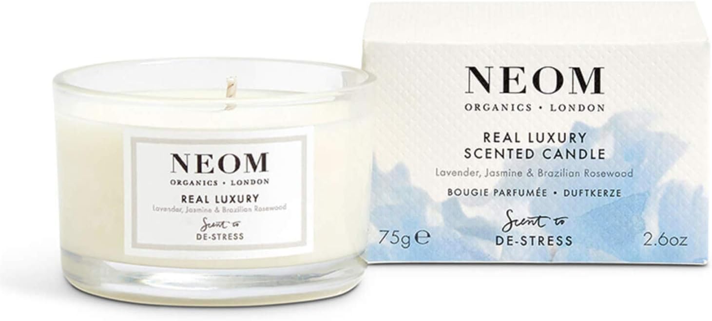 NEOM - Candle, Travel Size | Lavender, Jasmine & Rosewood | Scented Candles for On-The-Go | Luxury Aromatherapy Candles | Essential Oil Candles | Tranquil & Relax | Signature De-Stress Scent