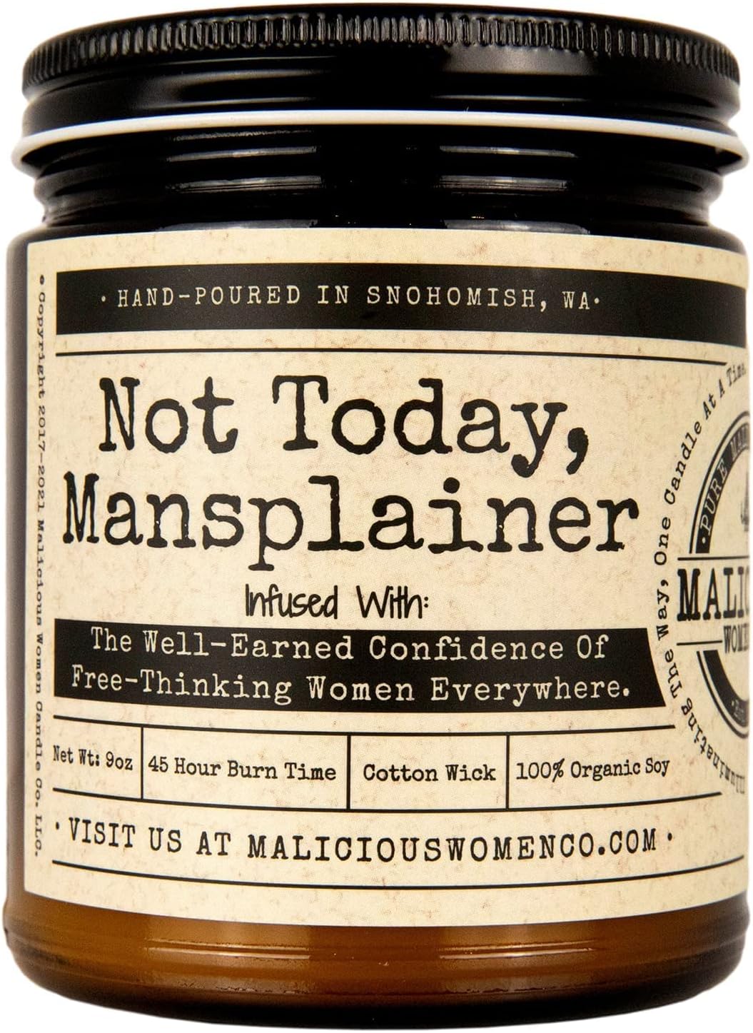 Not Today, Mansplainer Scented Candle - Organic Soy Wax Candles Cedar, Pine, Moss- Snarky Candle for Women - Gift Candles for Women, Co-Worker, Empowerment - Handcrafted Meditation Room Essentials