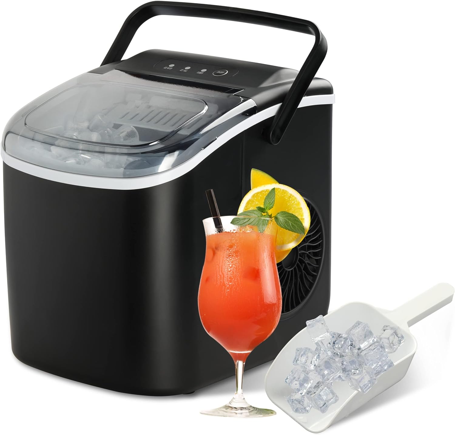 YSSOA Portable Ice Maker for Countertop, 6 Mins 9 Ice Cubes, 26lbs Ice/24H, Self-Cleaning, with Ice Spoon and Basket, for Home/Kitchen/Office/Camping/Party, Black