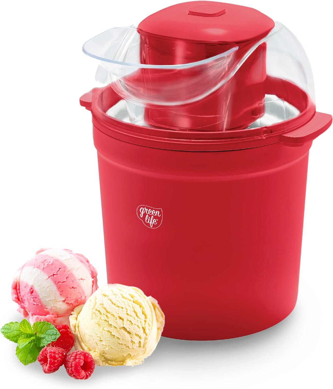 GreenLife 1.5QT Electric Ice Cream, Frozen Yogurt and Sorbet Maker with Mixing Paddle, Dishwasher Safe Parts, Easy one Switch, BPA-Free, Red