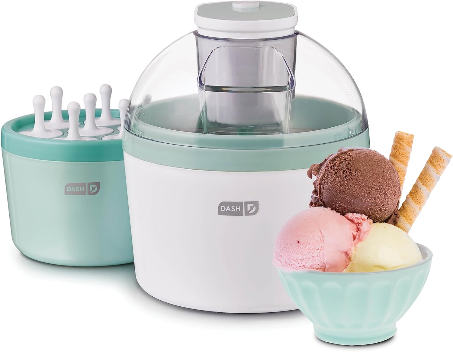 DASH Everyday Ice Cream Maker for Gelato, Sorbet, Frozen Yogurt + Ice Pops, with Mixing Bowl & Ice Pop Molds + Recipe Book, 1 Quart - Aqua