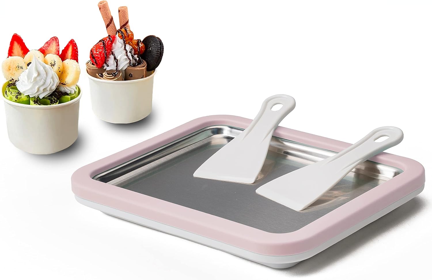 Ice Cream Roll Maker Rolled Ice Cream Machine, Sweet Spot Pan, Instant Cold Plate, Ideal for Making Rolled Ice Cream Soft Serve Slushies Frozen Yogurt Sorbet and Gelato (Light Pink)