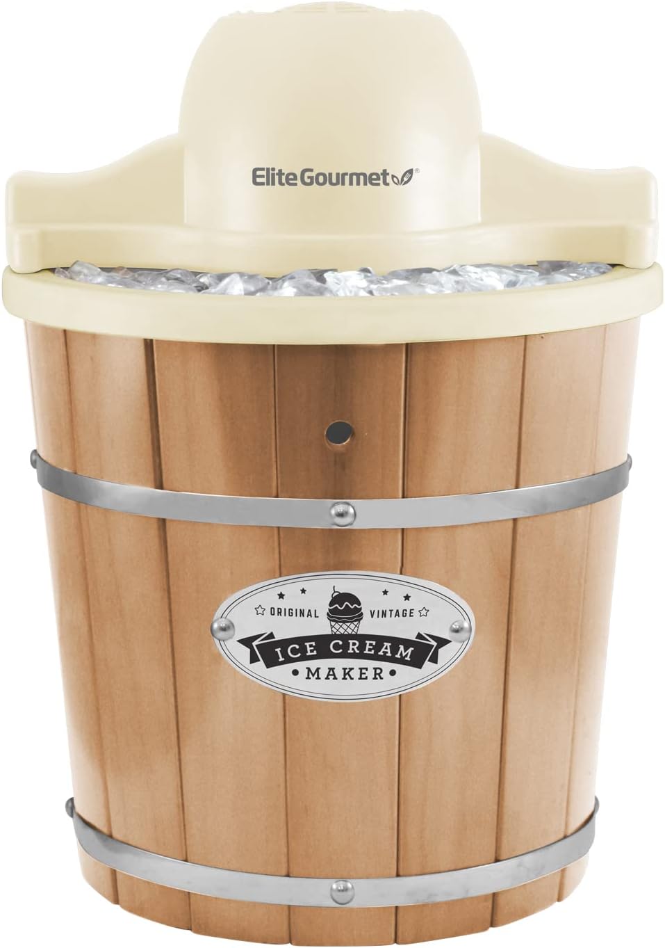 Elite Gourmet EIM-924L, 4 Qt. Electric Motorized Ice Cream Maker Ice & Rock Salt, 4Qt. Freezing Canister, Creamy Ice Cream, Gelato, Frozen Yogurt, or Sorbet, Recipe Booklet