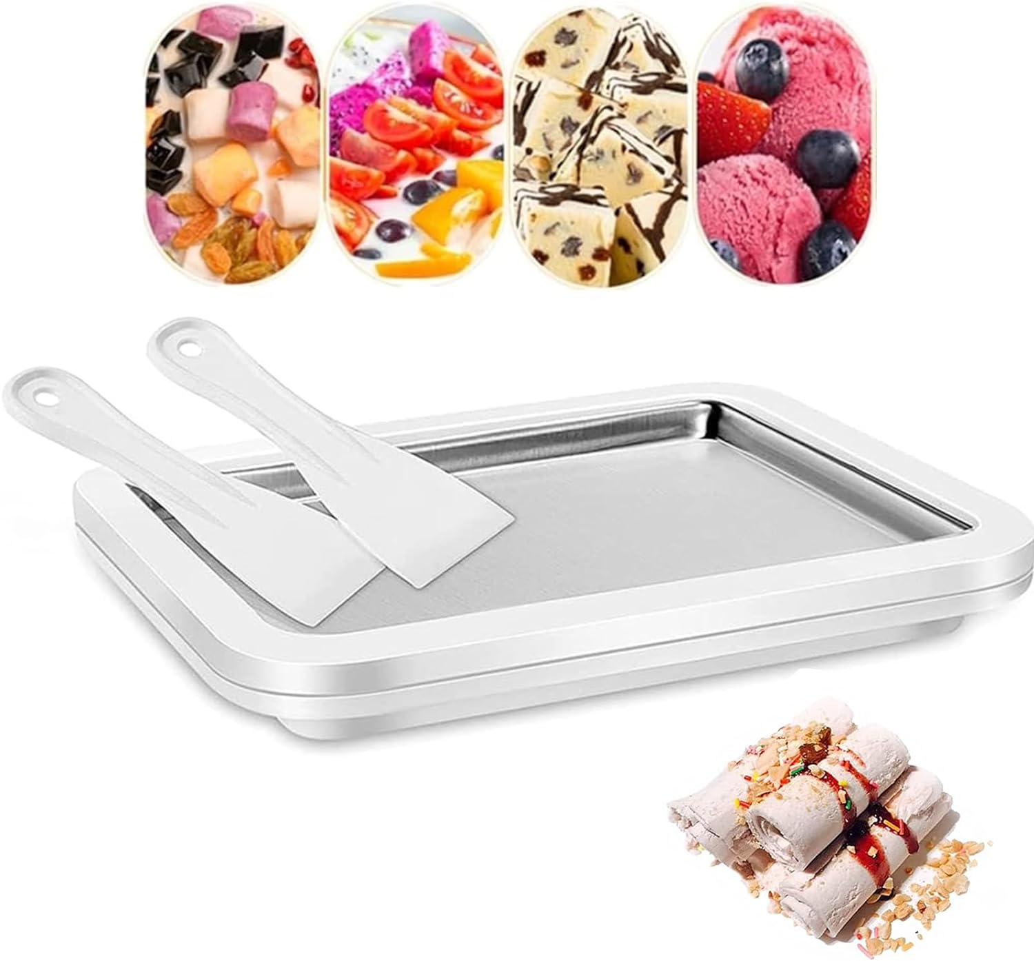 Ice Cream Sorbet Maker Frozen Yogurt Machine, Instant Cold Roller Pan Plate with 2 spatulas, Home Made Soft Ice Cream Milkshake Gelato Fruit Smoothie