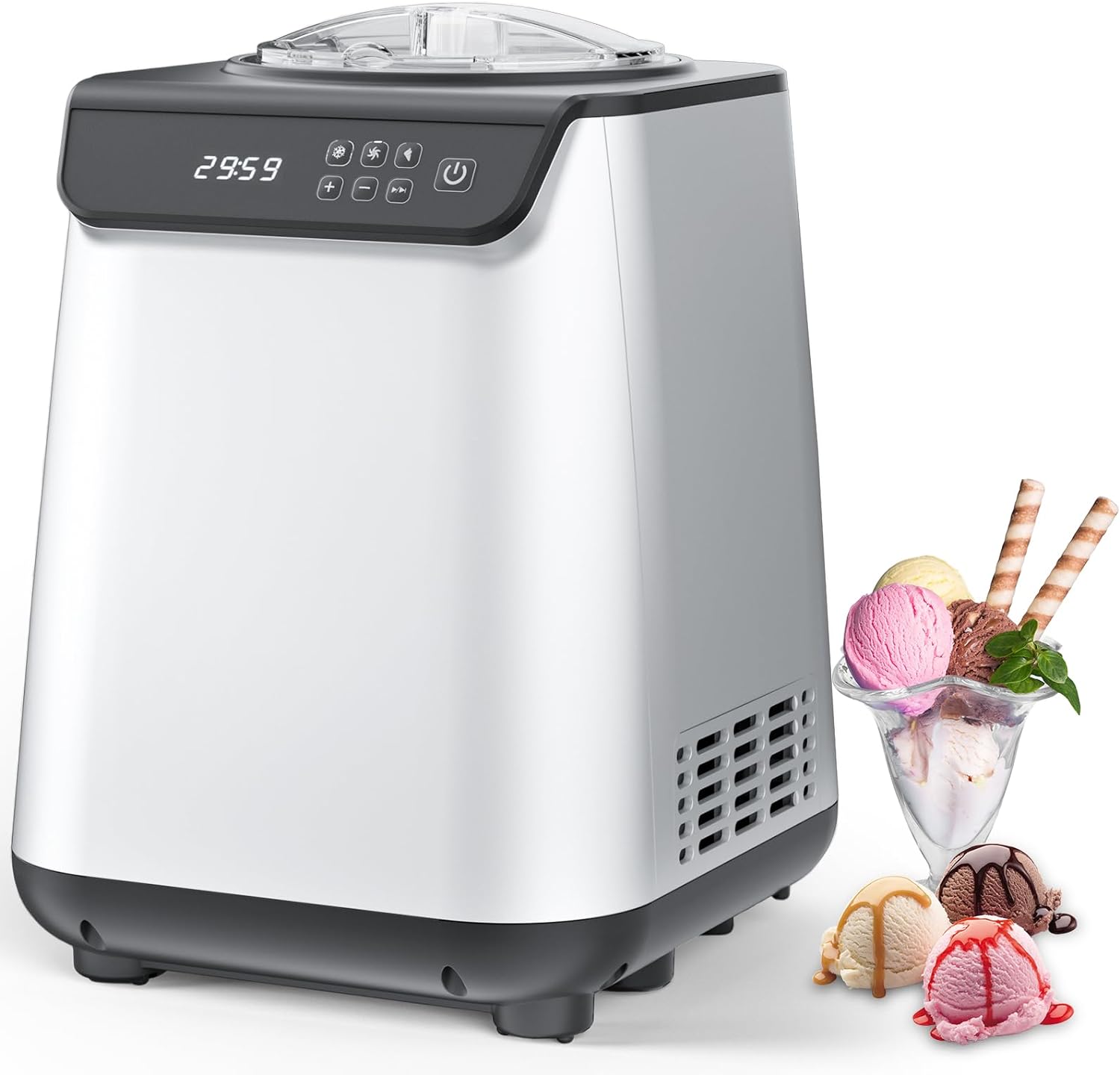 COWSAR 1.3 Quart Ice Cream Maker Machine with Built-in Compressor, Fully Automatic and No Pre-freezing, 1 Hour Keep-Cooling, Easy to Clean, Stainless Steel