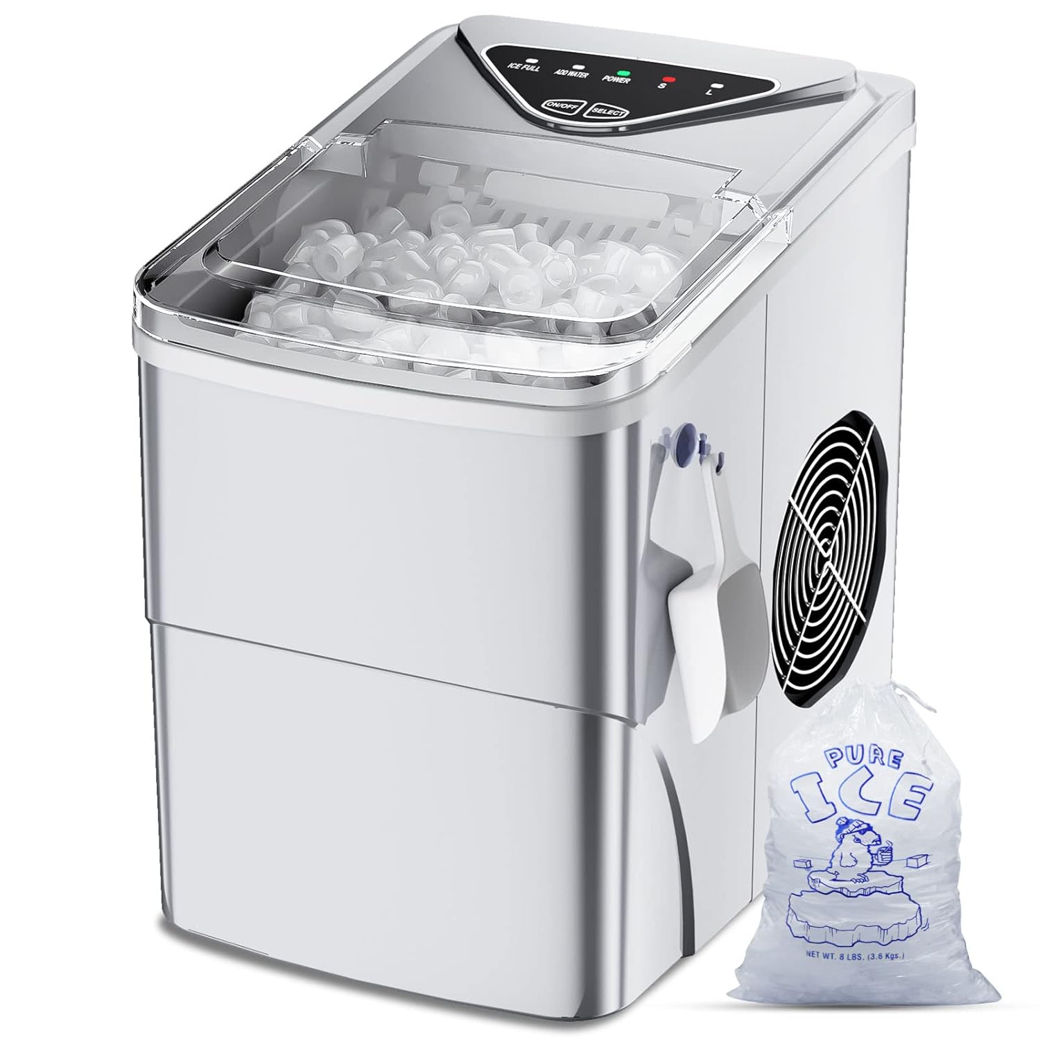 I was hesitant to buy an ice maker online bc you never know what your going to get. My brother purchased this one and it is literally the perfect, frosted, easy to chew, hospital type ice... So I ended up purchasing one for myself. Comparable to Chick-fil-A ice. The only thing I don't like about it is that is doesn't fill the ice box completely unless you use the scoop and push the ice to the left so it can keep filling bc once the ice piles up like a mountain, it stops dropping ice until you pu