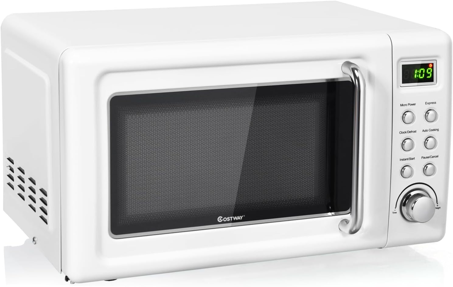 I highly recommend this microwave. It doesnt take a lot of space and the perfect size. Not only that, the color is beautiful and looks exactly like the photos provided. The instructions were clear and everything is so easy to use. This microwave is really impressive, it was able to heat up my food really fast compared to the previous microwaves Ive had.