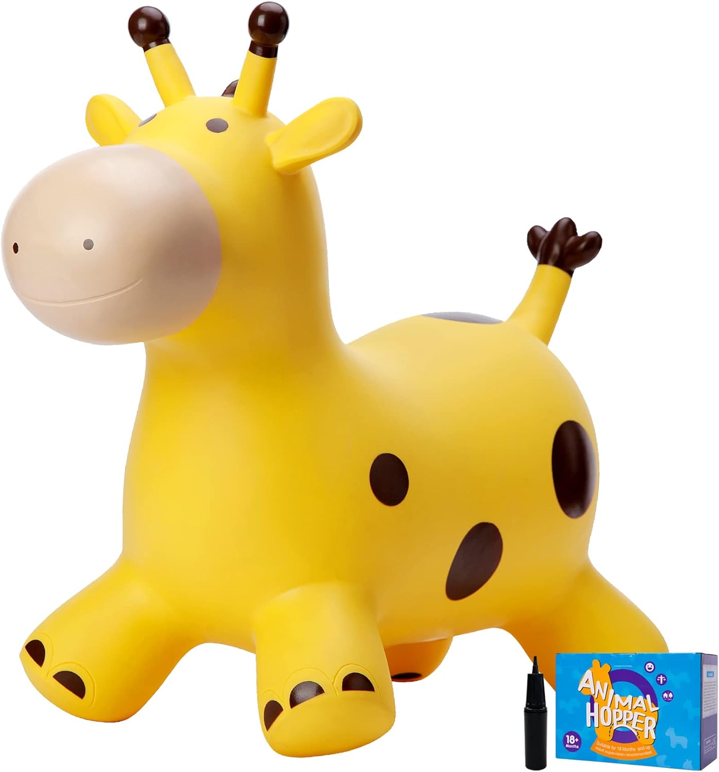 INPODAK Bouncy Horse for Toddler Hopper Bouncing Animal Inflatable Jumping Horse Ride on Hopping Toy Giraffe for Kids with Pump