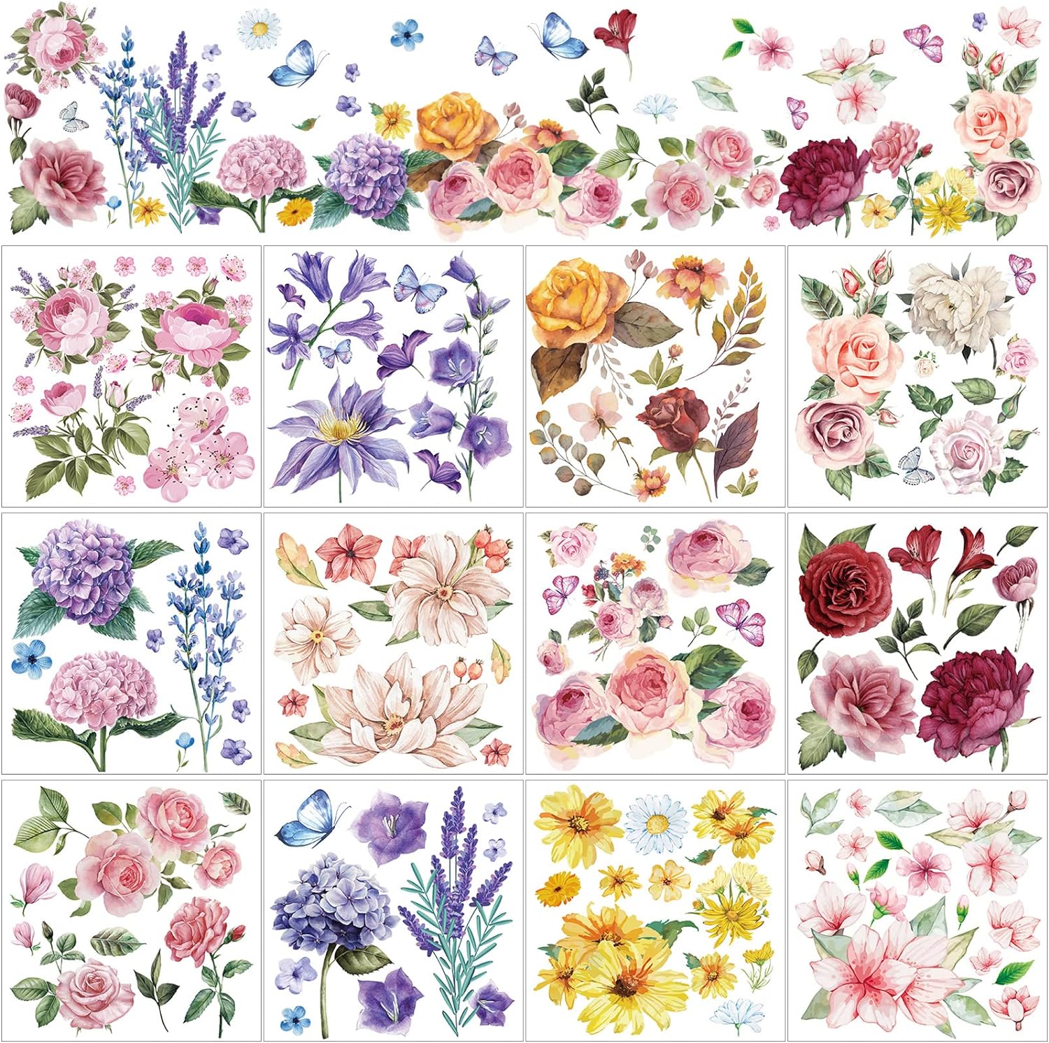 BBTO 12 Sheets Rub on Transfers for Crafts and Furniture Rub on Transfer Stickers Rub on Decals for Wood DIY Paper Home Decor, 5.5 x 5.7 Inch(Floral Style)