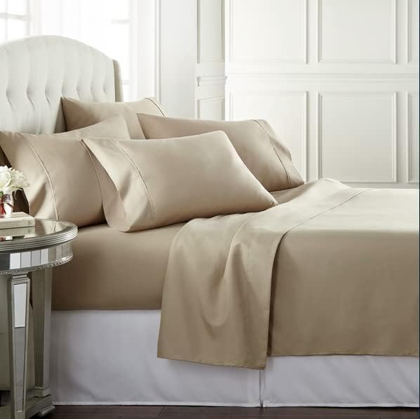 Danjor Linens King Size Sheets Set - 6 Piece Set Including 4 Pillowcases - Deep Pockets - Breathable, Soft Bed Sheets - Wrinkle Free - Machine Washable - Taupe King Bed Sheets - 6 pc