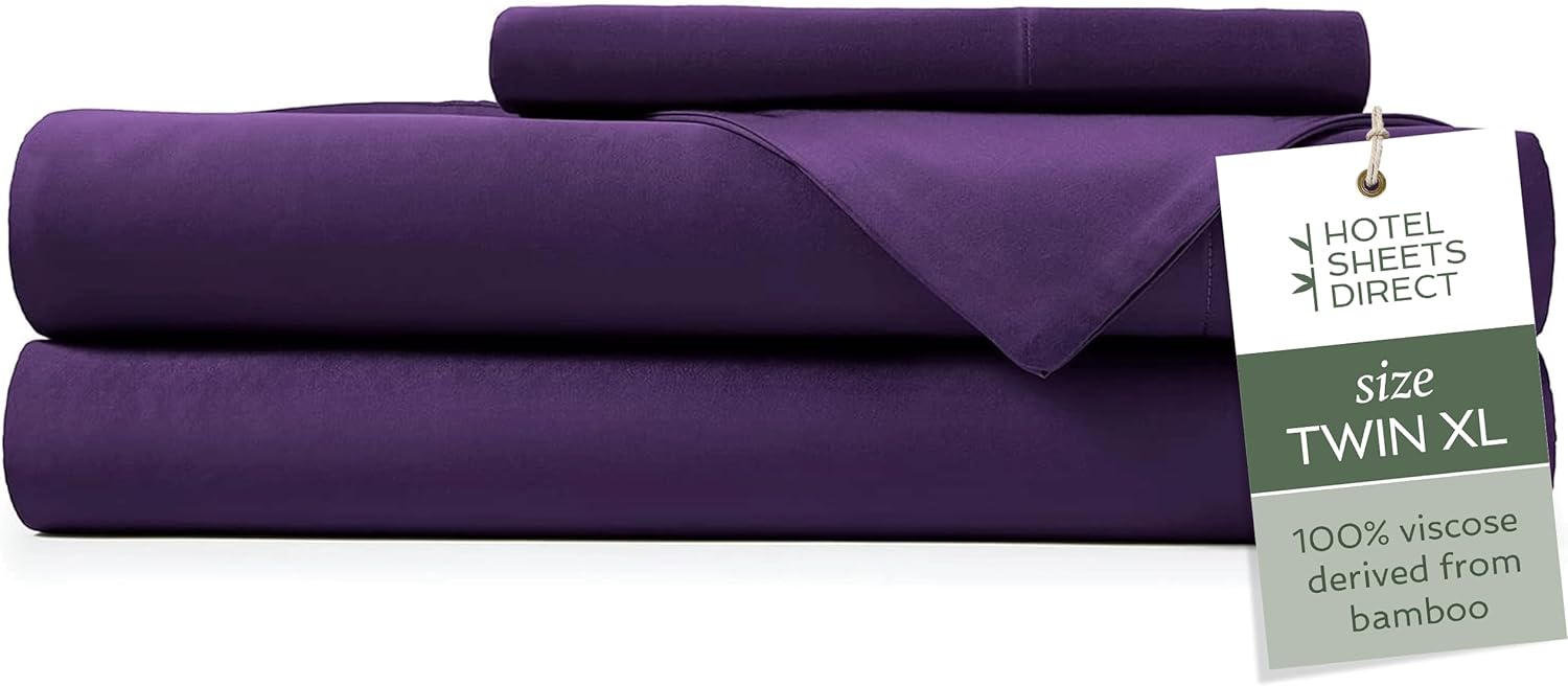 Hotel Sheets Direct 100% Viscose Derived from Bamboo Sheets Set Twin XL - Cooling Bed Sheets with 1 Pillowcase- Breathable, Moisture Wicking & Silky Soft Sheets Set- Purple