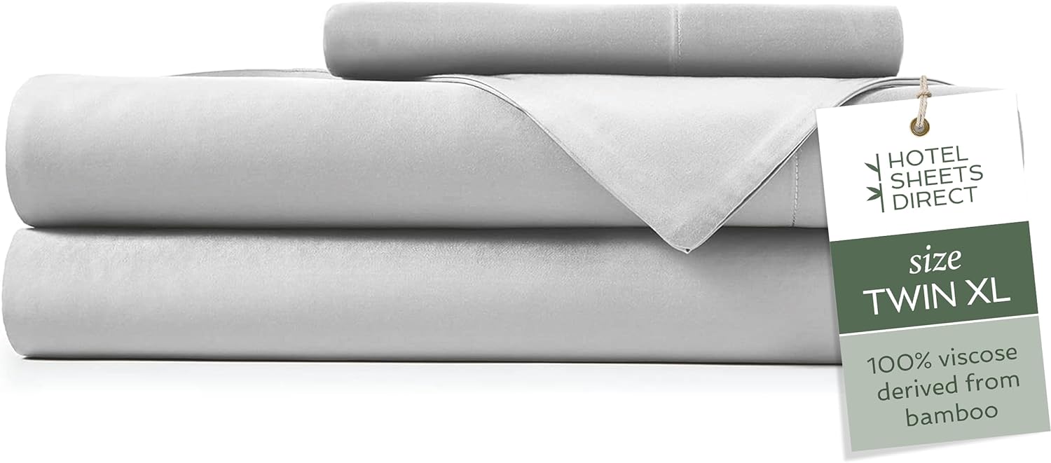 Hotel Sheets Direct 100% Viscose Derived from Bamboo Sheets Set Twin XL - Cooling Bed Sheets with 1 Pillowcase- Breathable, Moisture Wicking & Silky Soft Sheets Set- Grey