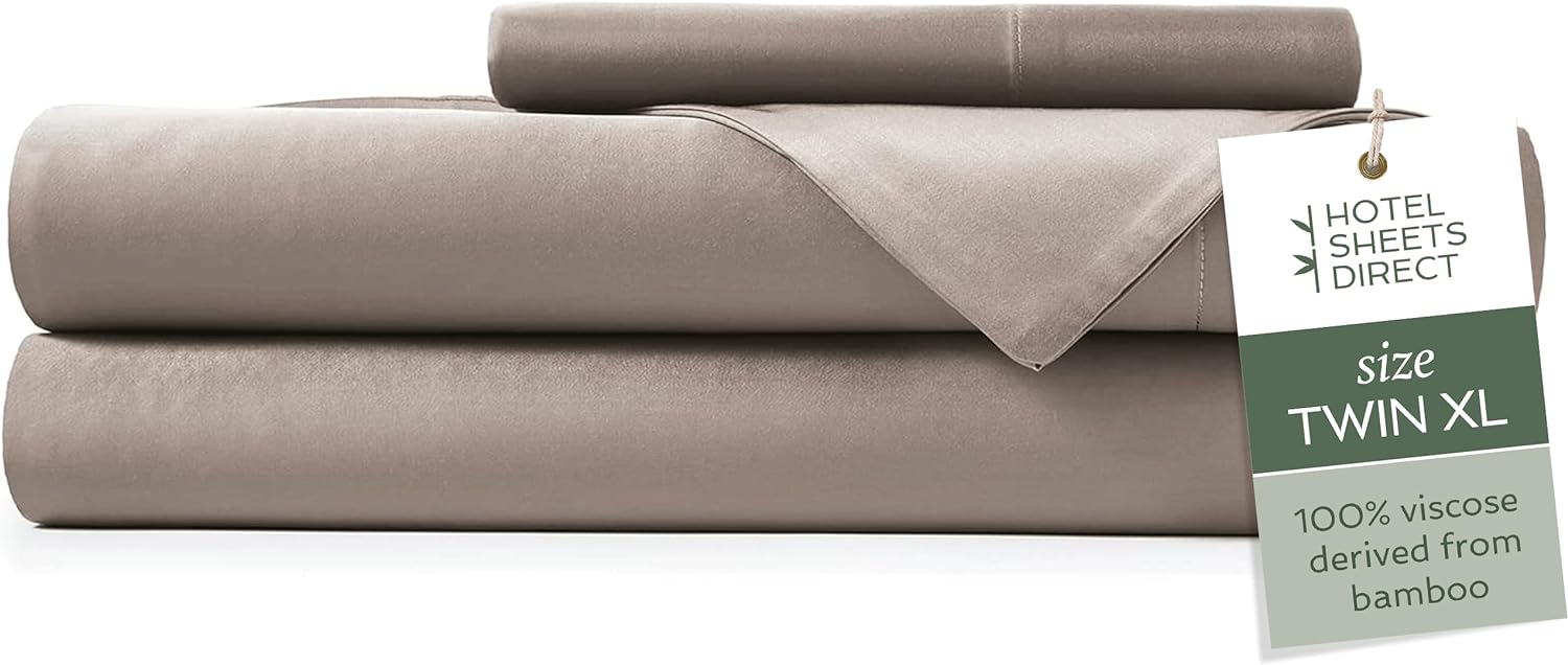 Hotel Sheets Direct 100% Viscose Derived from Bamboo Sheets Set Twin XL - Cooling Bed Sheets with 1 Pillowcase- Breathable, Moisture Wicking & Silky Soft Sheets Set- Sand