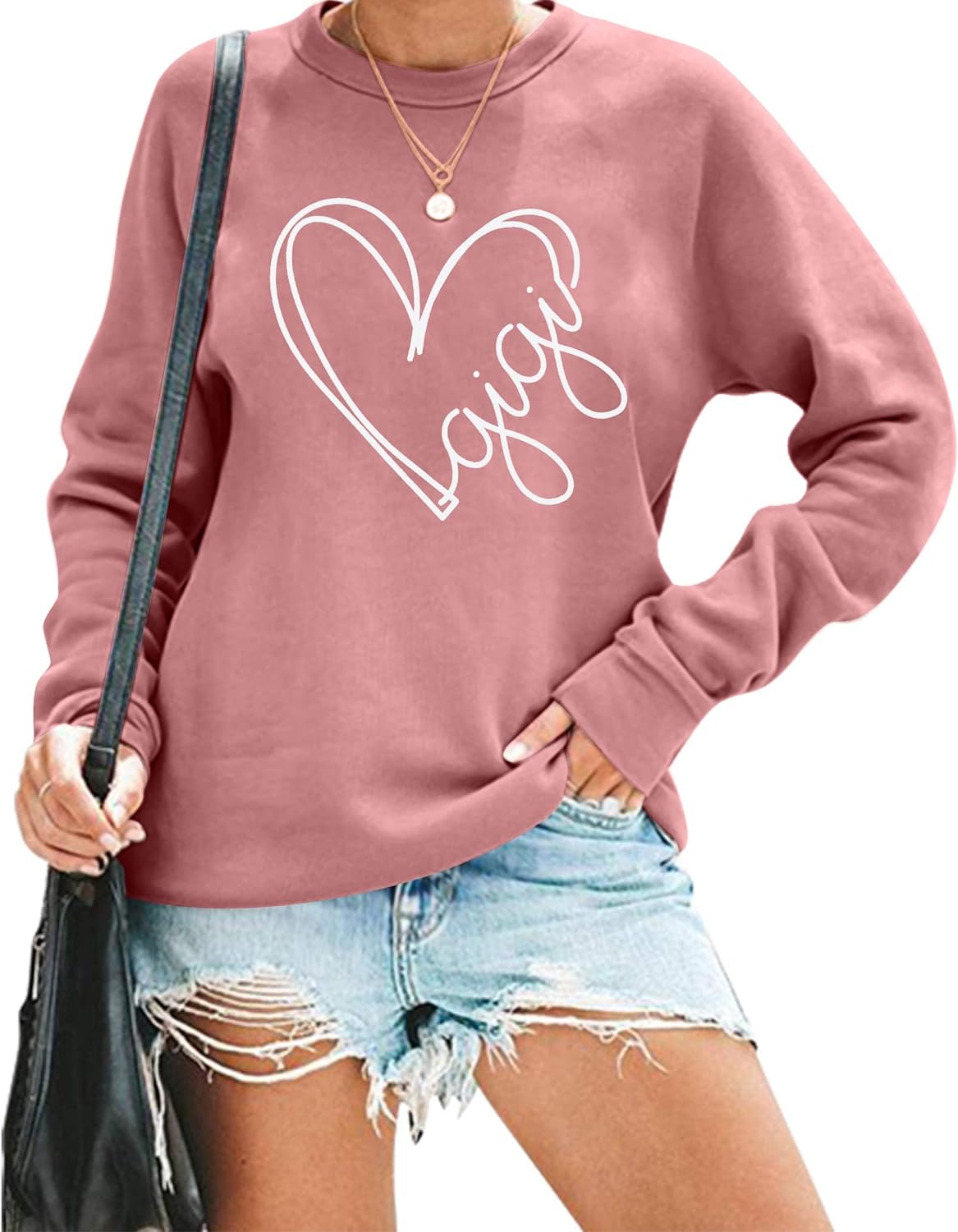 ALLTB GIGI Sweatshirt Women Gigi Heart Graphic Gigi Gifts for Grandma Casual Long Sleeve Nana Mothers Day Tops