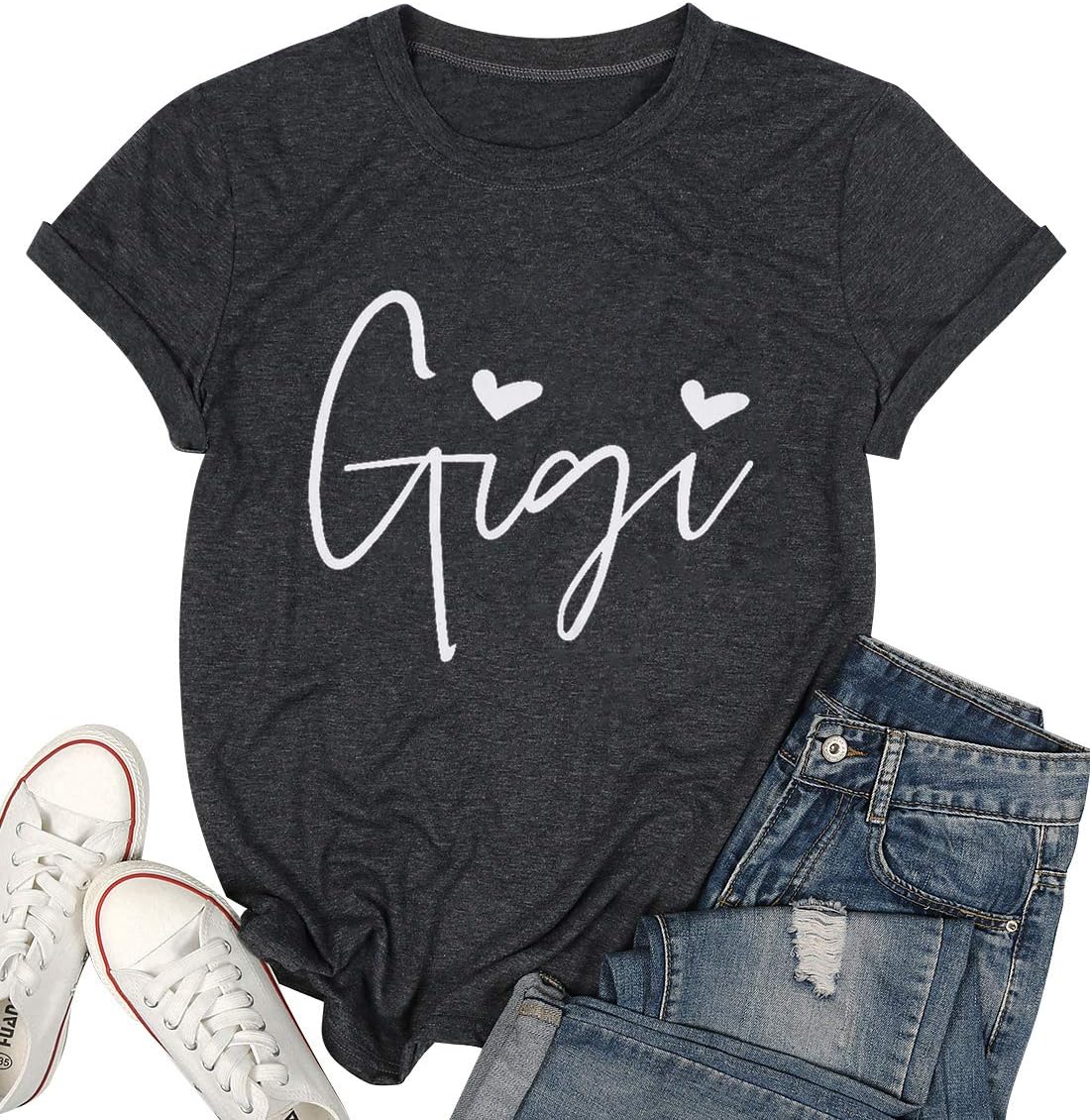 Gigi Shirts for Grandma Women Gigi Heart Graphic Tshirts Tops Letter Printed Short Sleeve Mimi Tees Shirt