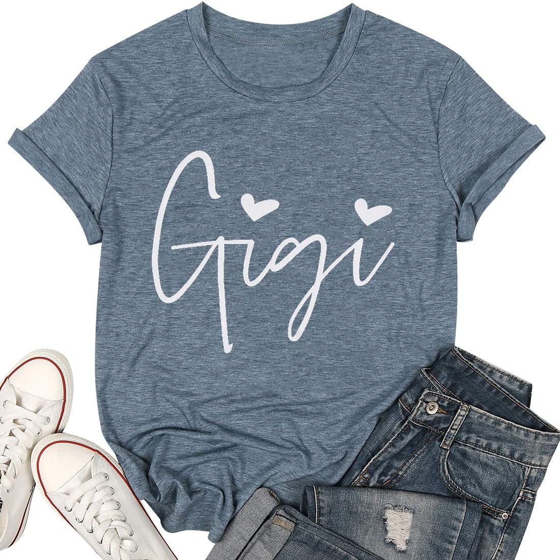 Gigi Shirts for Grandma Women Gigi Heart Graphic Tshirts Tops Letter Printed Short Sleeve Mimi Tees Shirt