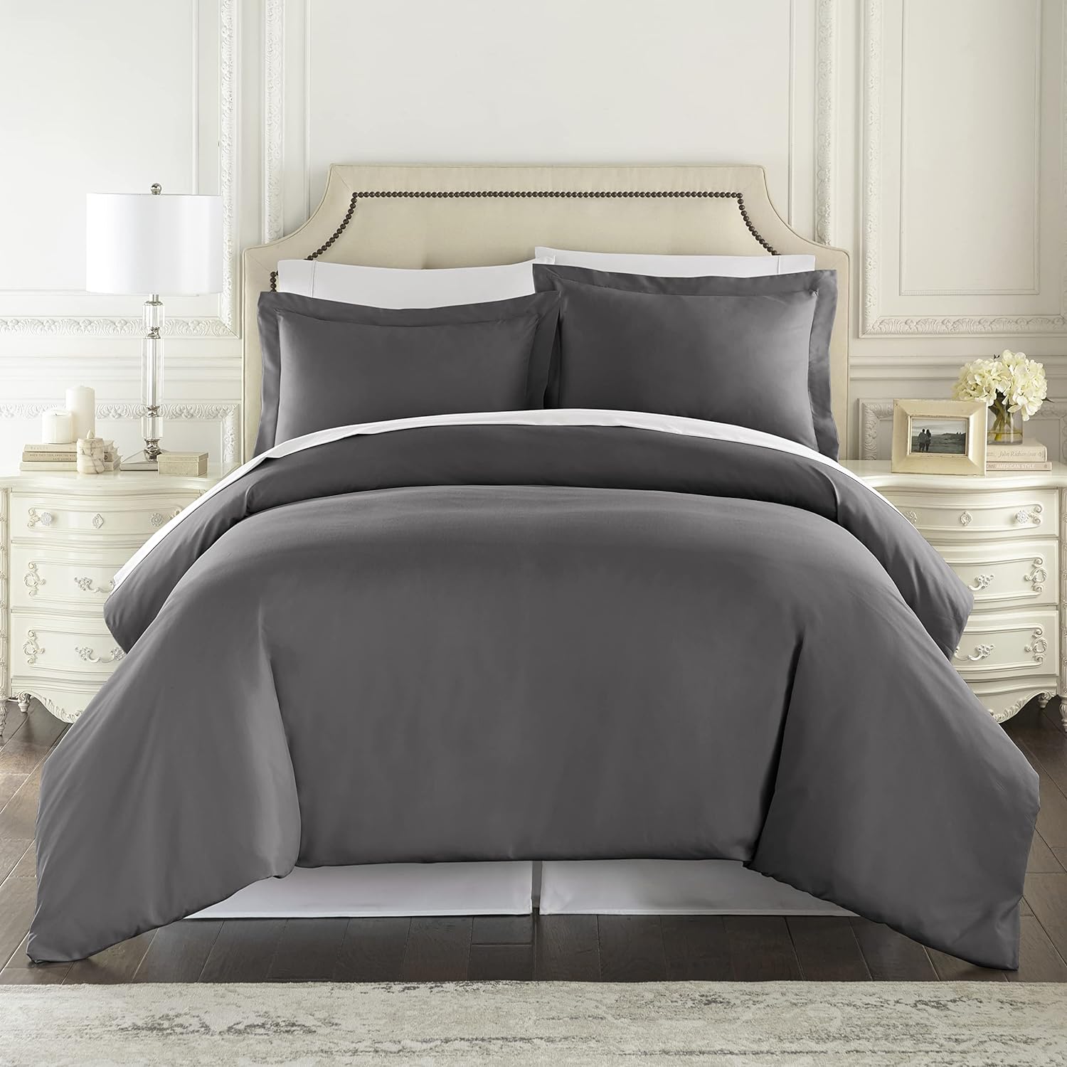 HC COLLECTION Duvet Cover - Grey King Size Duvet Cover - 3 Piece Soft Breathable Microfiber Duvet Cover Set with Zipper Closure & 2 Pillow Shams