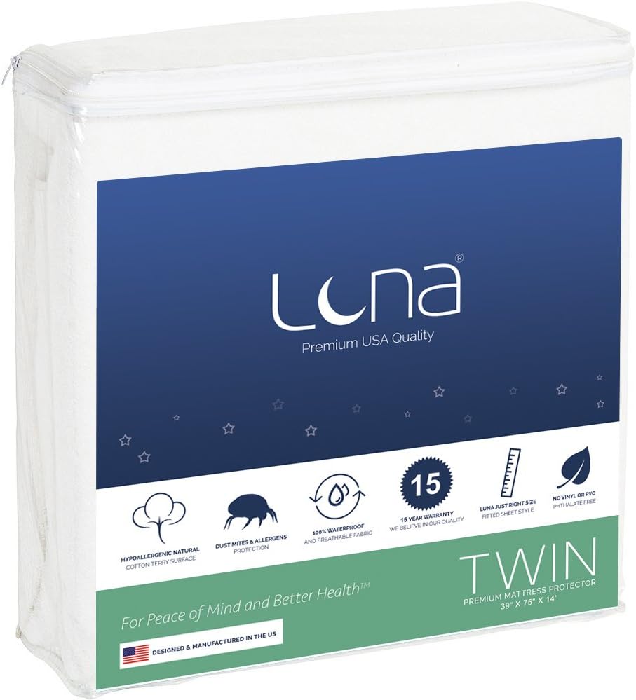 Twin XL Mattress Protector - Waterproof Mattress Cover w/Absorbent Cotton Terry Surface - Noiseless, Breathable Topper - 100% Sourced & Produced in The USA