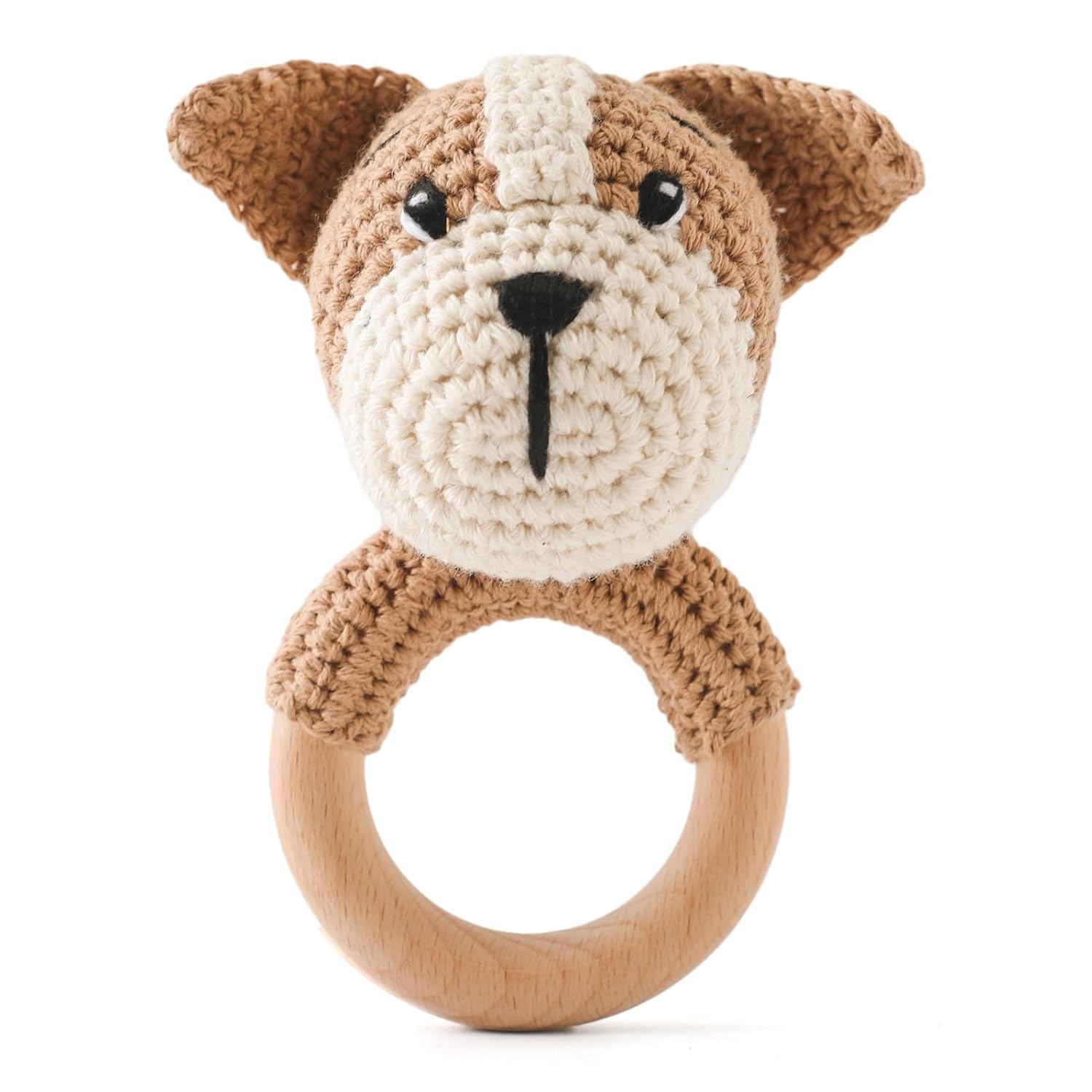 Wooden Baby Rattle Lovely Crochet Dog Ring Rattle, Newborn Animal Rattle Toys, Baby Toys for Baby and Infant