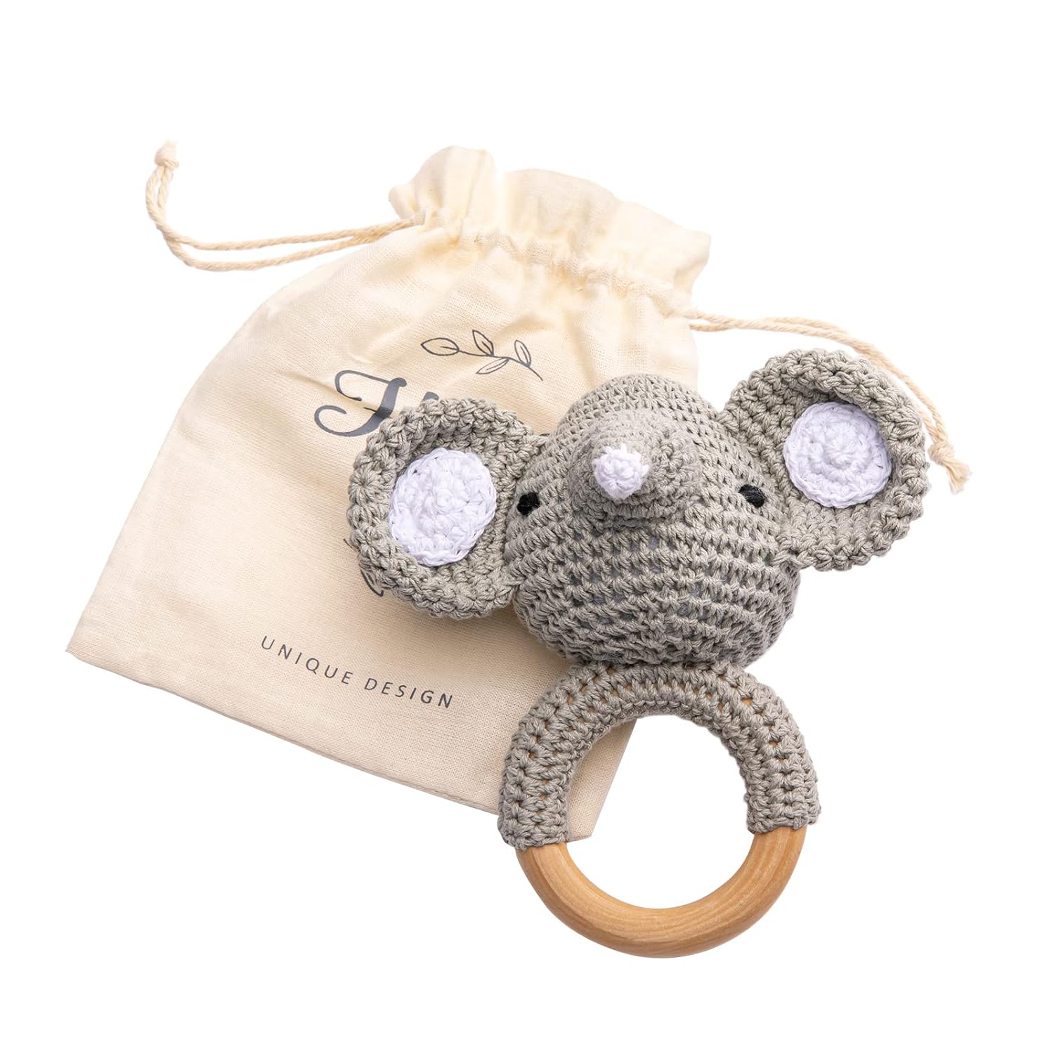 Wooden Baby Rattle Lovely Crochet Elephant Ring Rattle, Newborn Animal Rattle Toys, Baby Toys for Baby and Infant