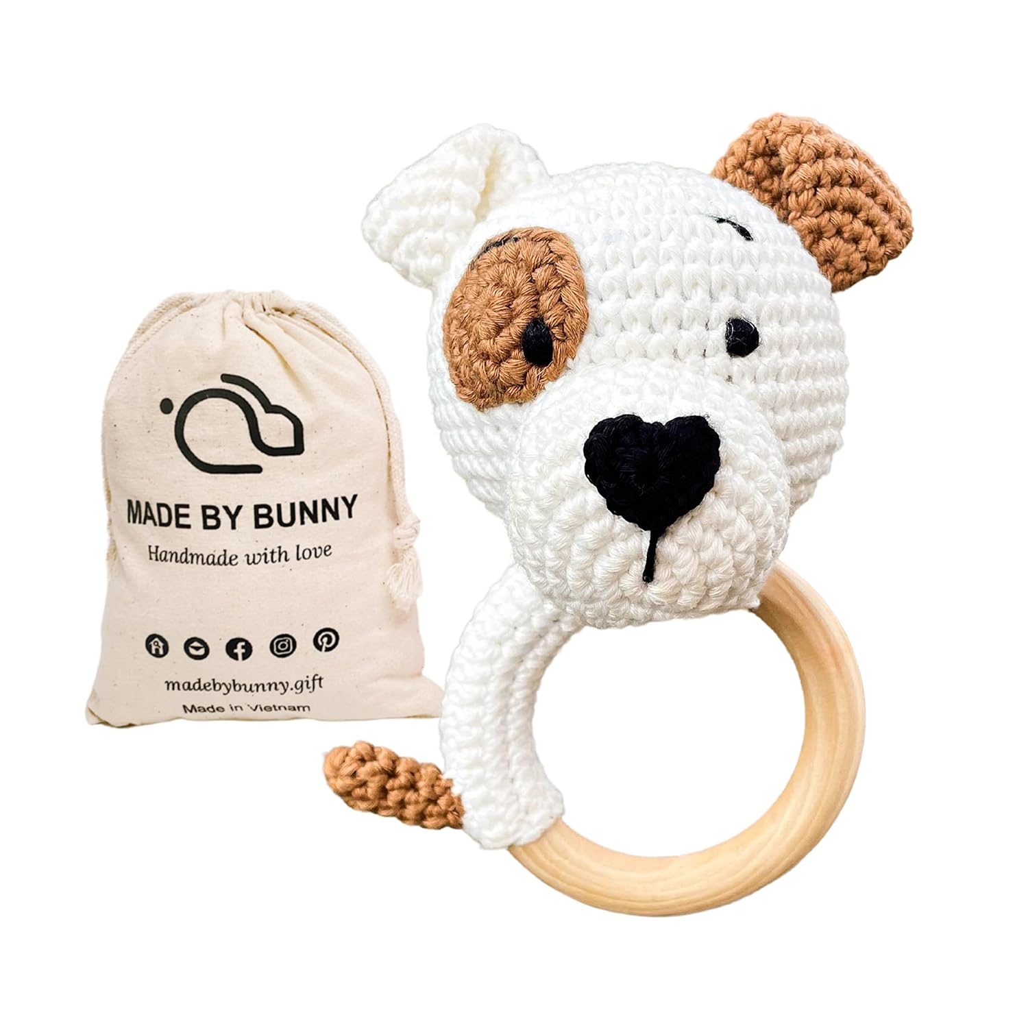 Bunny White Bunny rattles Toy for Young Children, Handmade Woolen Toy with Strict Quality Testing Process, usable as House Decoration (Puppy)