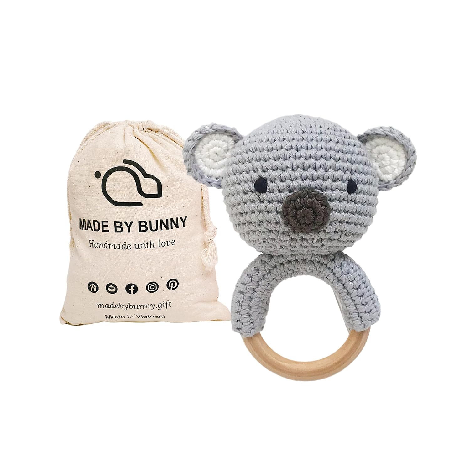 Bunny - Rattle for Young Children, Handmade Woolen Toy, Visual and Sensory Enhancing, Toy with Strict Quality Testing Process, usable as House Decoration (Koala)