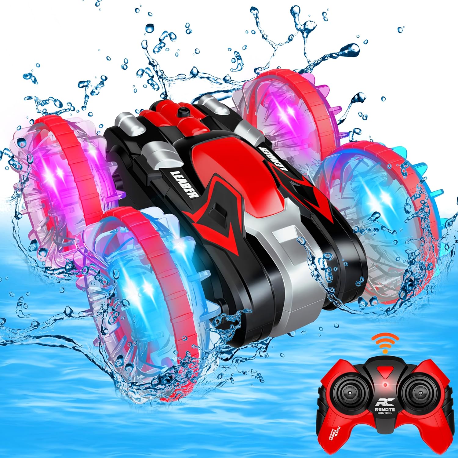 Toys for 5-12 Year Old Boys RC Car for Kids 2.4 GHz Remote Control Boat Waterproof RC Monster Truck Stunt Car 4WD Remote Control Vehicle Boys Girls Birthdays Gifts All Terrain Water Beach Pool Toy