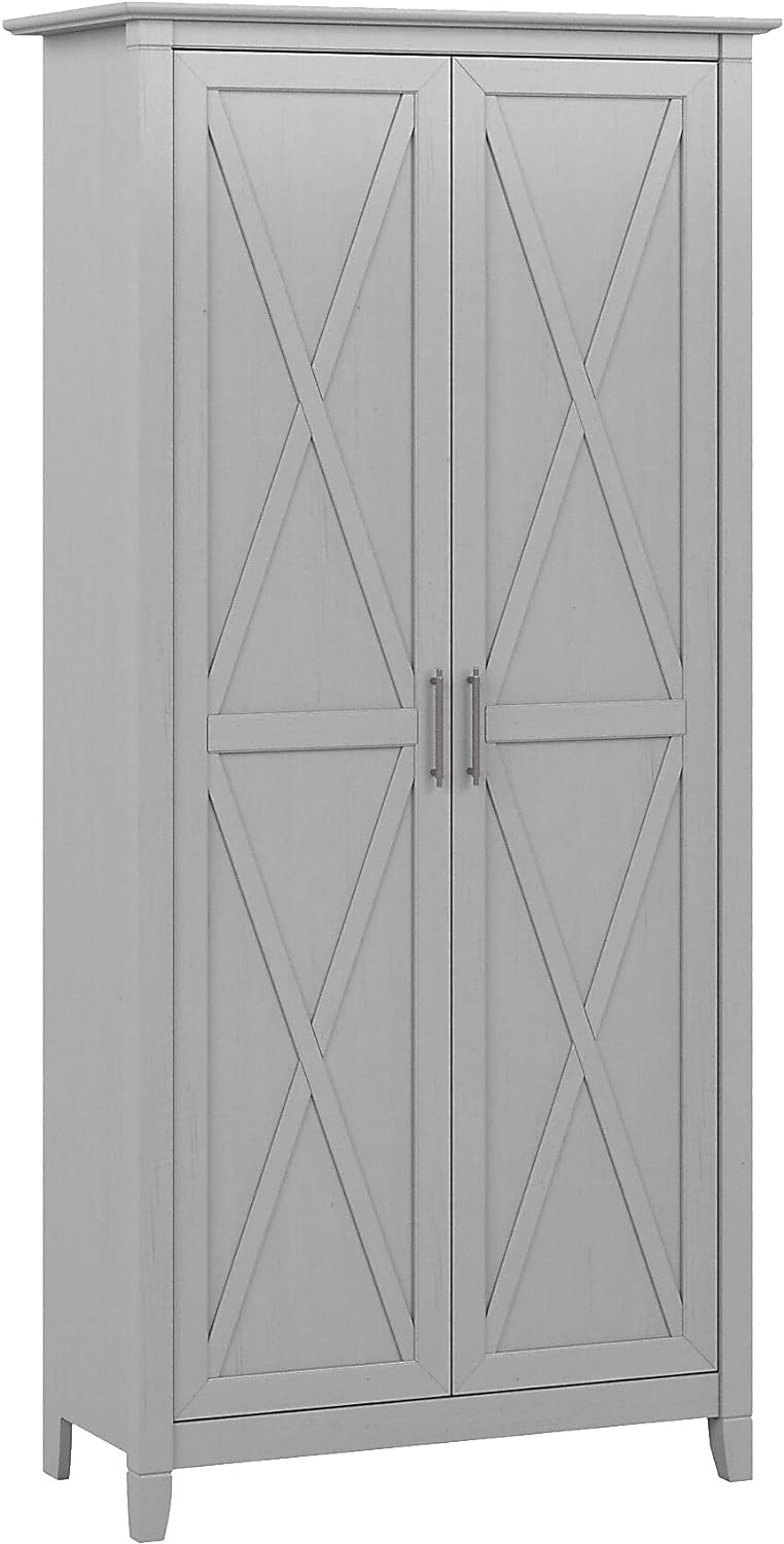 Bush Furniture Key West Tall Storage Cabinet with Doors in Cape Cod Gray | Accent Chest for Home Office, Living Room, Entryway, Kitchen Pantry and More